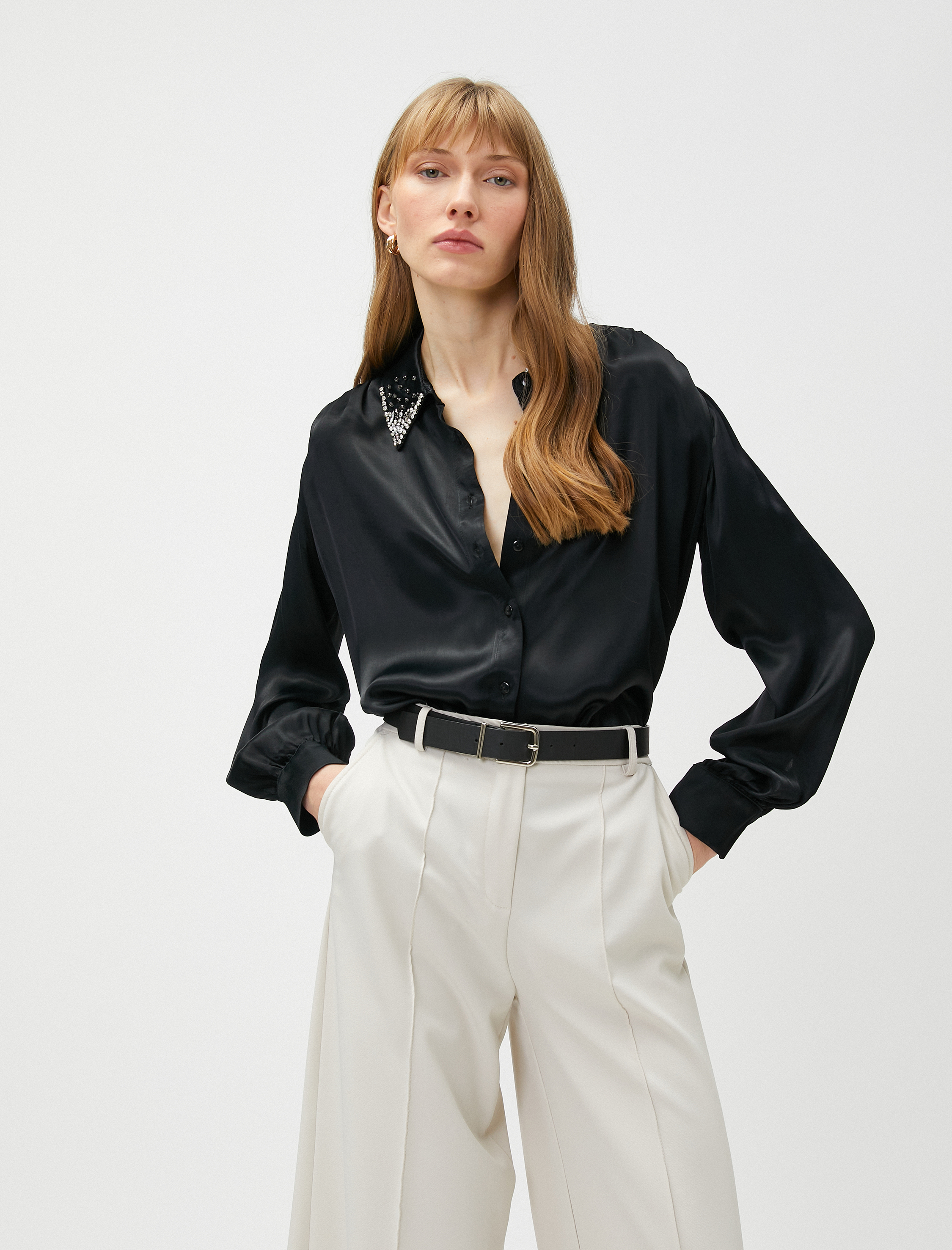   Taşlı Gömlek İpek Görünümlü