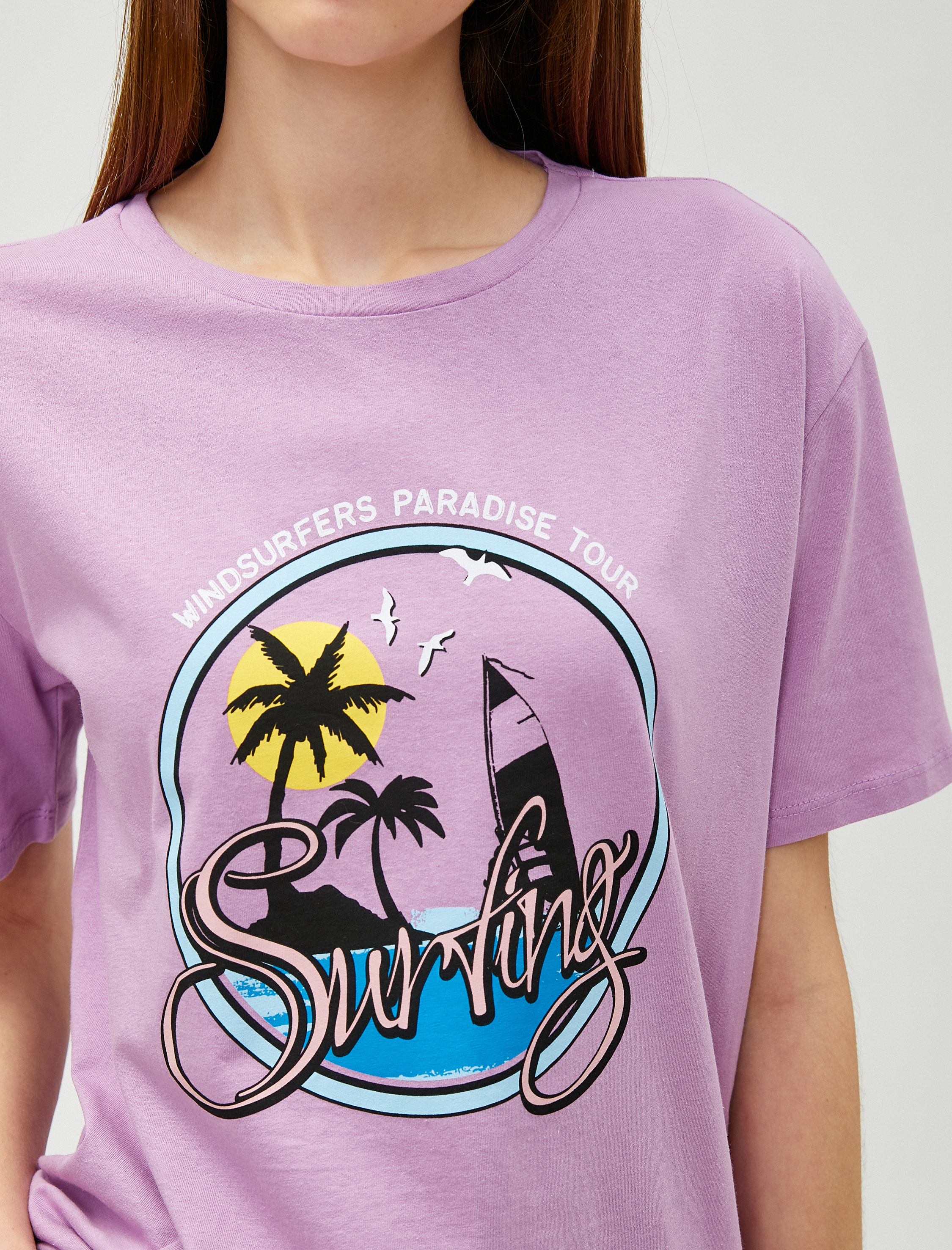   Baskılı Tişört Bisiklet Yaka Kısa Kollu Pamuklu