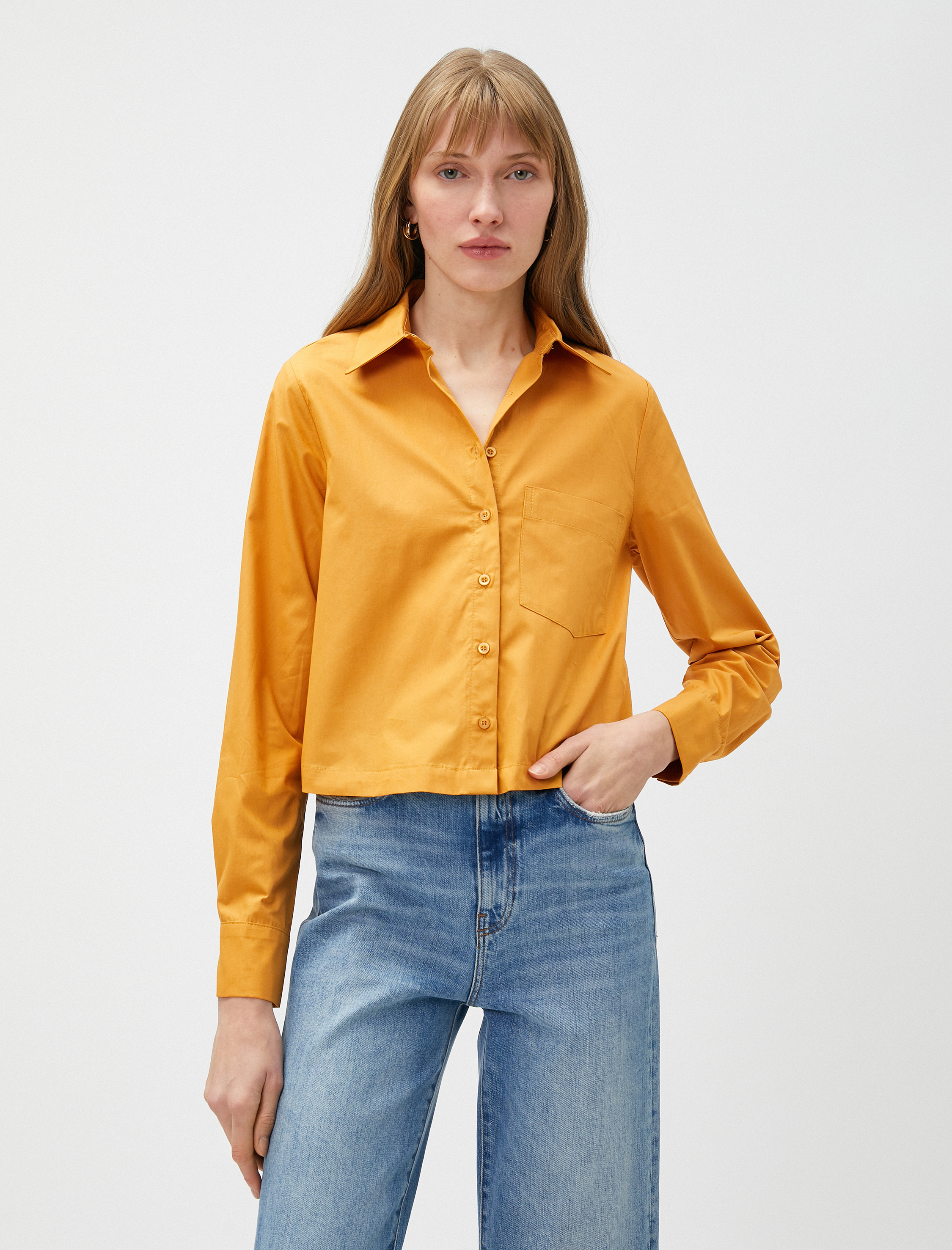   Crop Gömlek Pamuklu Cepli Uzun Kollu