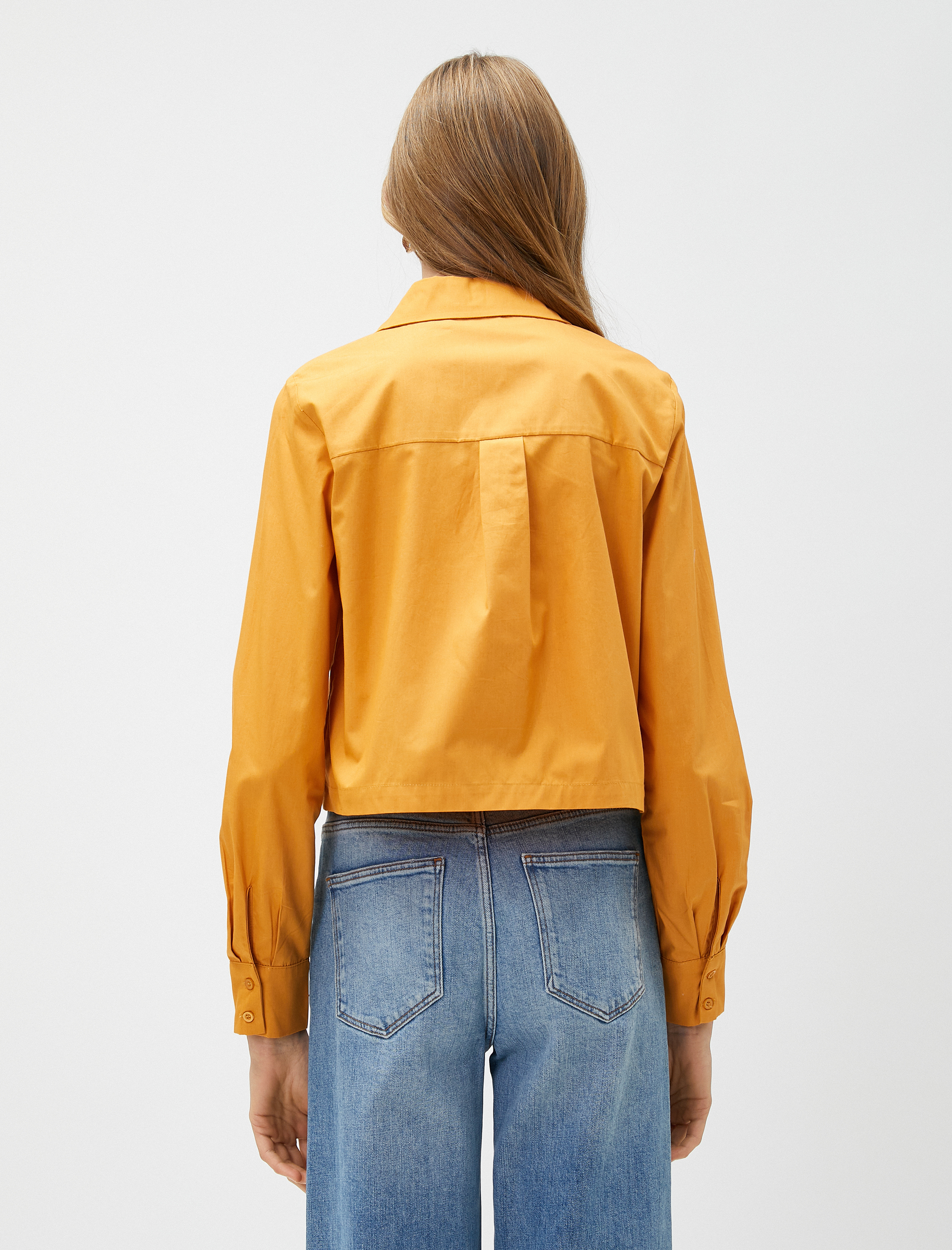   Crop Gömlek Pamuklu Cepli Uzun Kollu