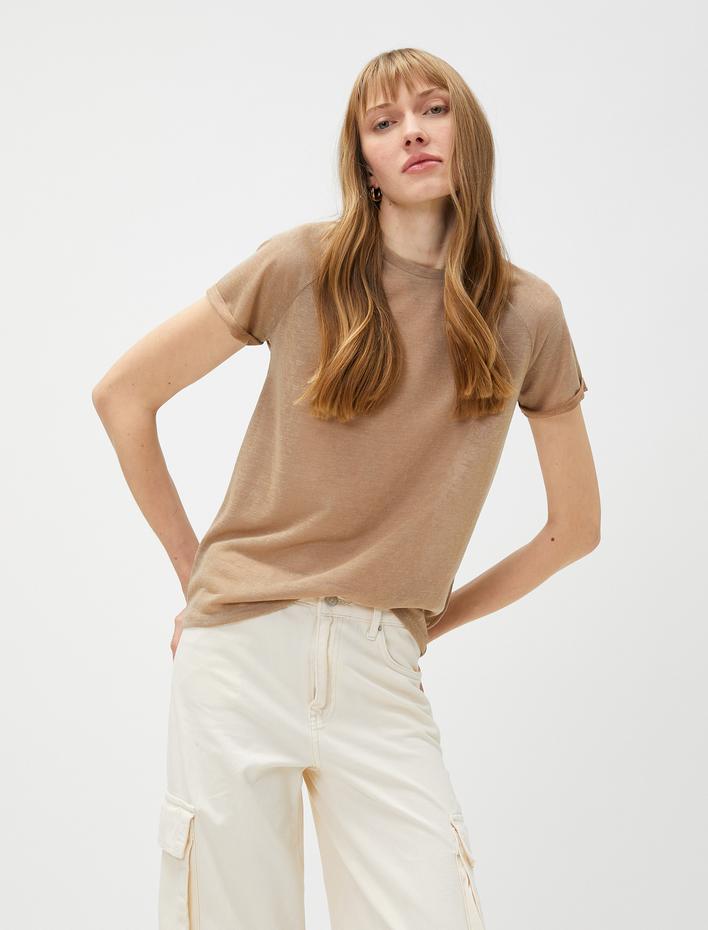  Bisiklet Yaka Kısa Kollu Yarı Transparan Tişört