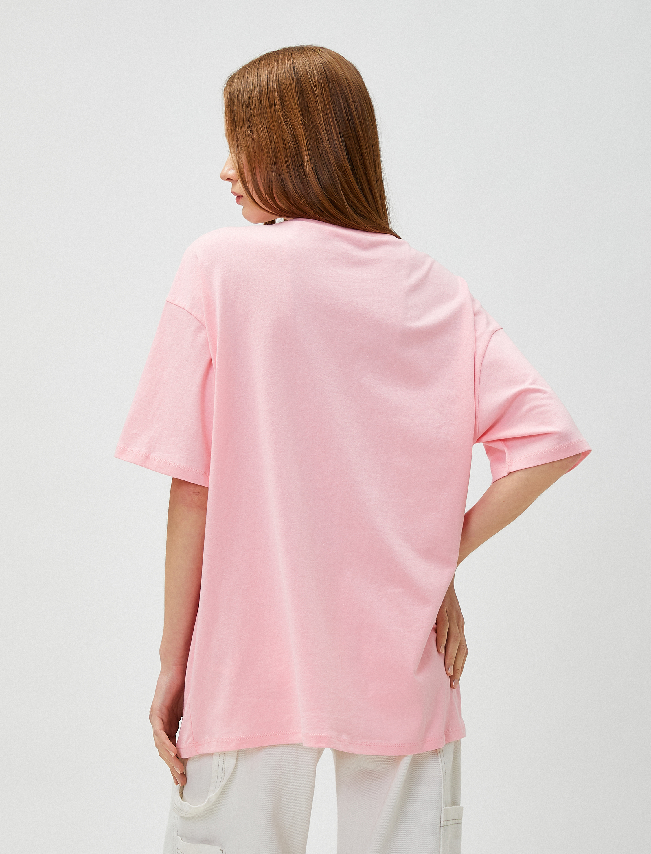   Oversize Tişört Baskılı Bisiklet Yaka Kısa Kollu