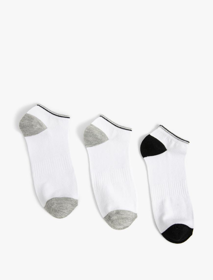  Erkek 3'lü Patik Çorap Seti Şerit Detaylı