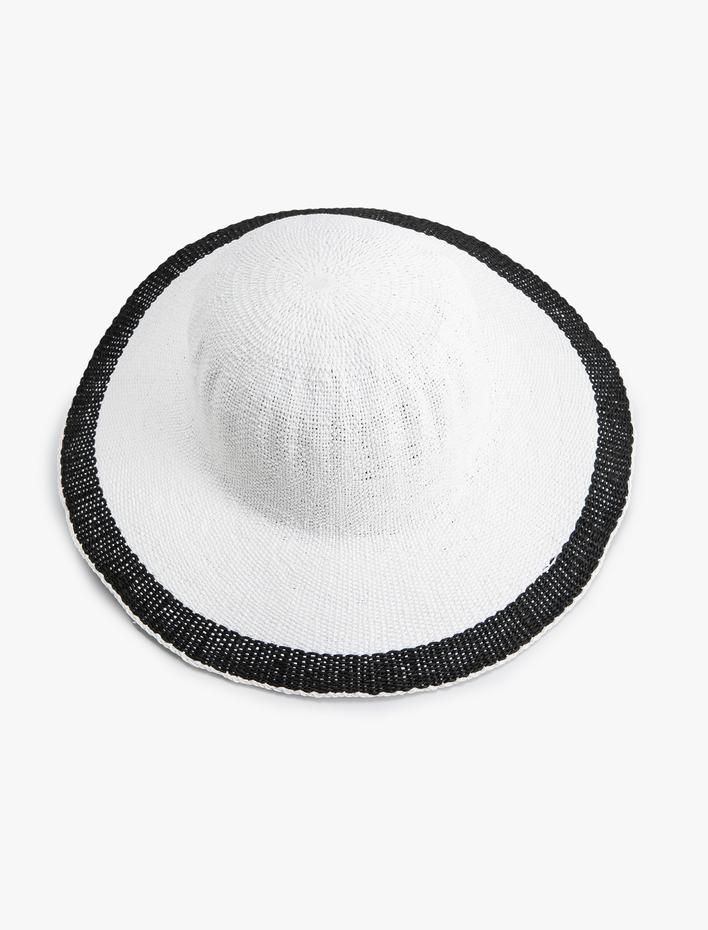 Kadın Hasır Şapka Fötr Dokulu Şerit Detaylı