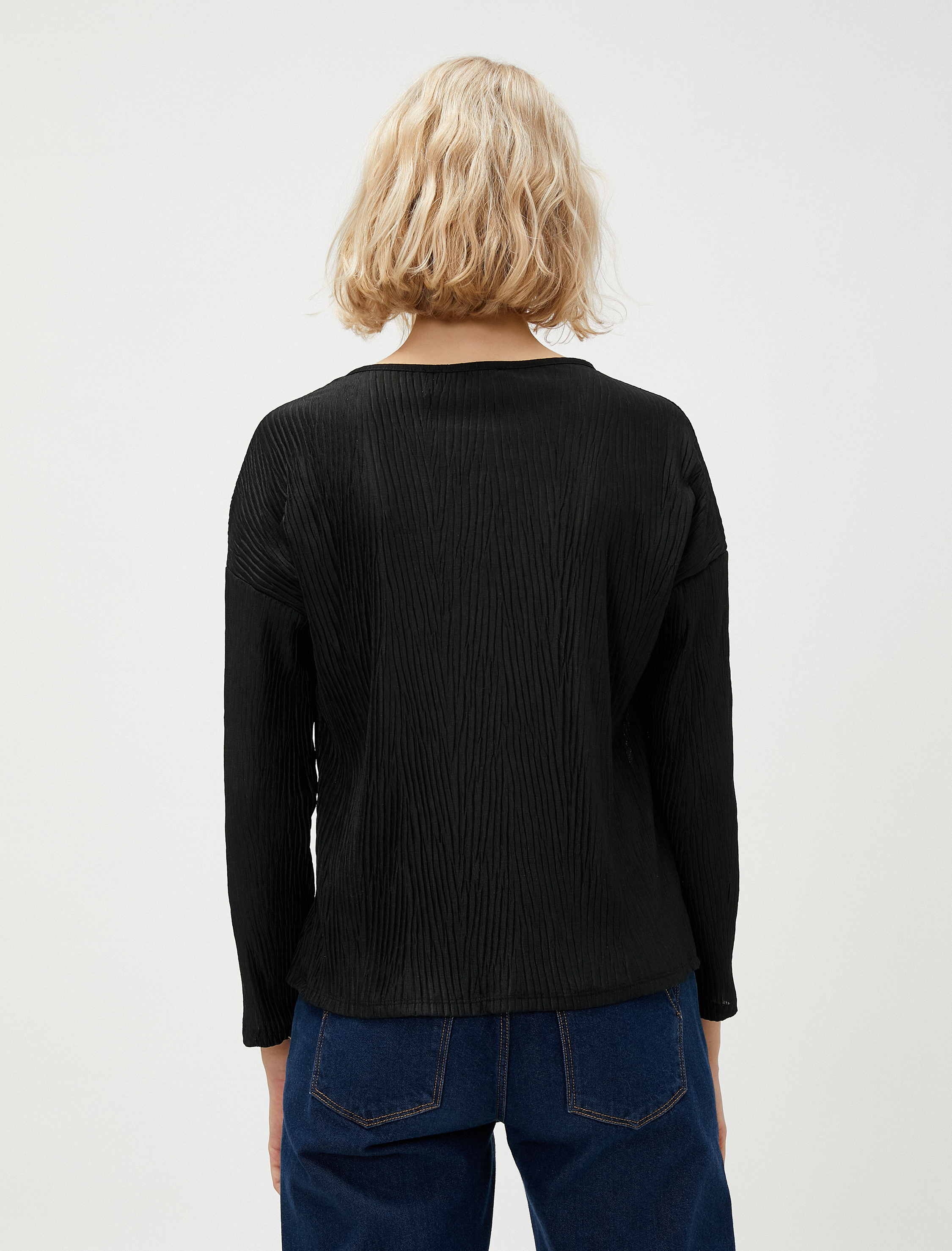   Uzun Kollu Tişört Kayık Yaka