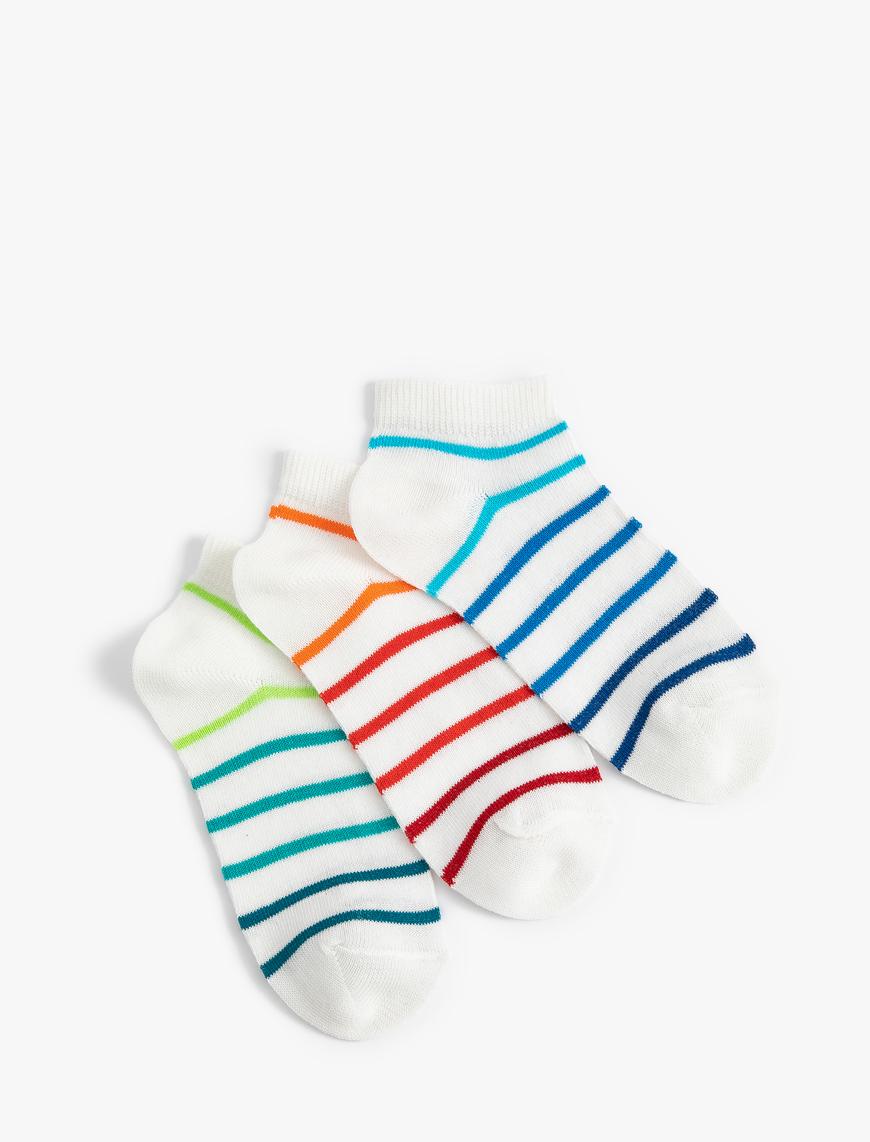  Erkek Çocuk 3’lü Çok Renkli Çizgili Pamuk Karışımlı Çorap Seti