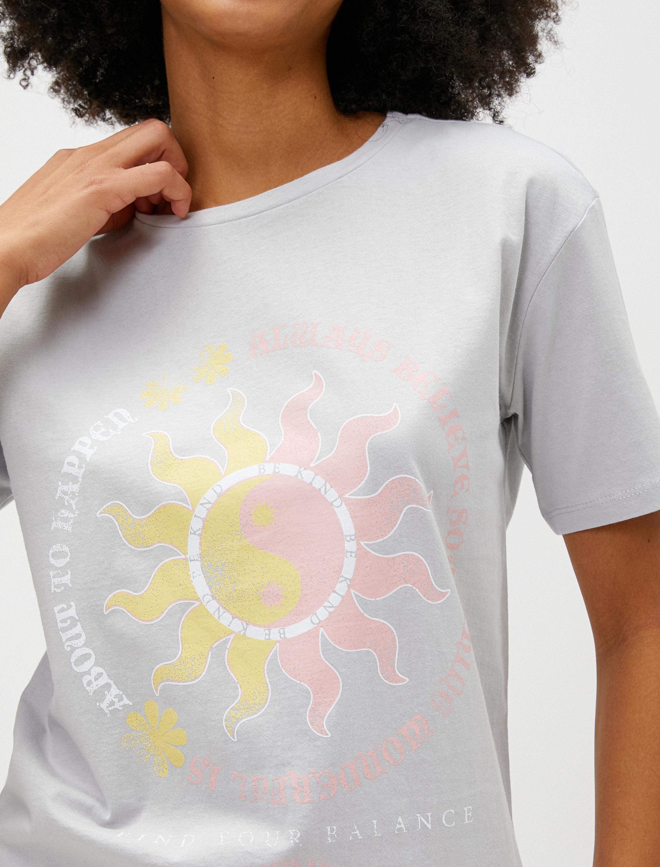   Baskılı Tişört Pamuklu Kısa Kollu Bisiklet Yaka