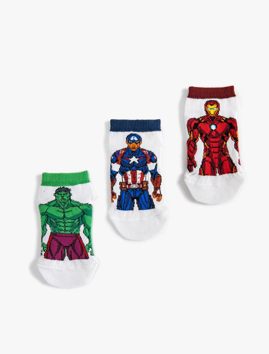  Erkek Çocuk 3’lü Hulk ve Iron Man Baskılı Çorap Seti Lisanslı