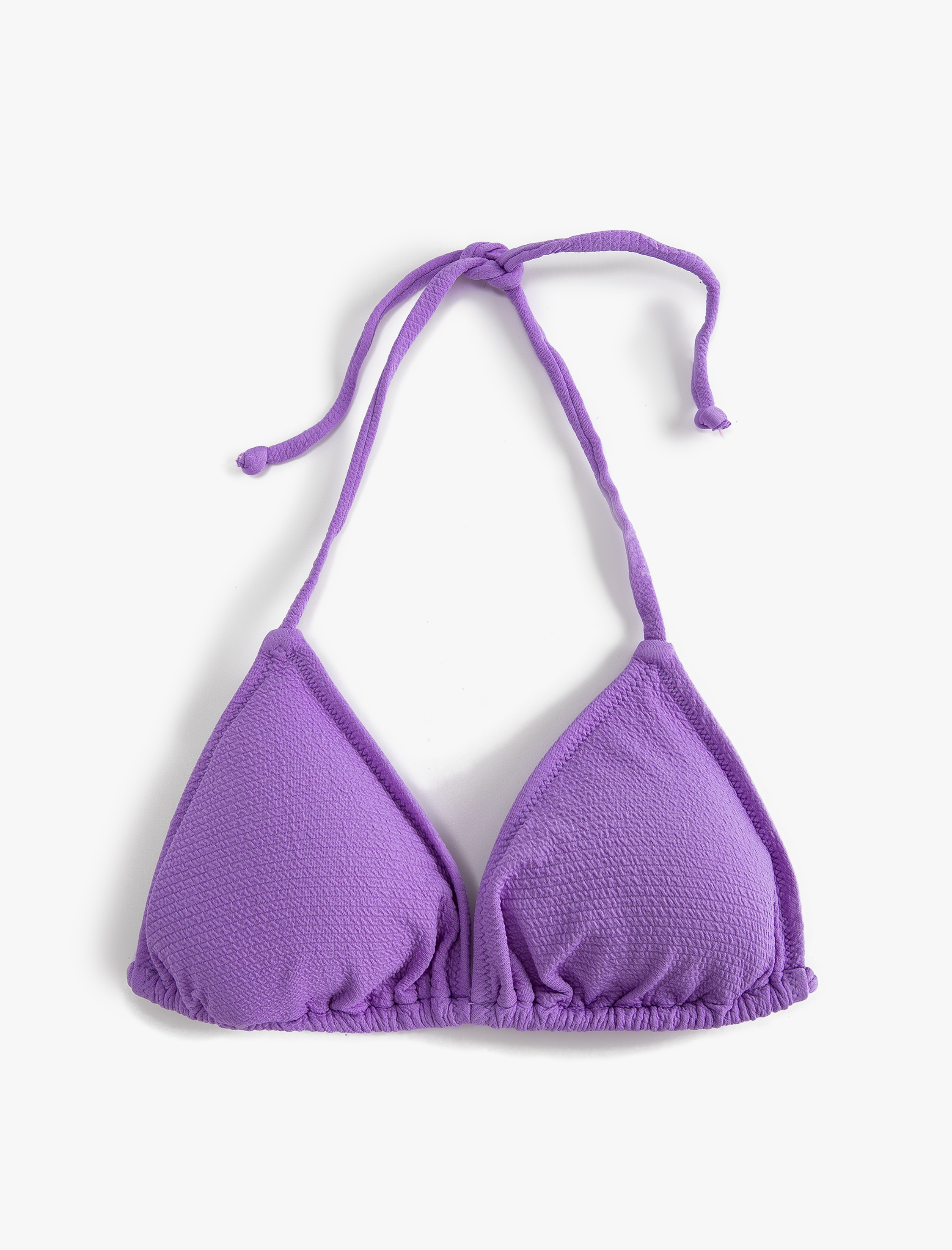   Üçgen Bikini Üstü Dokulu Boyundan Bağlamalı Kaplı