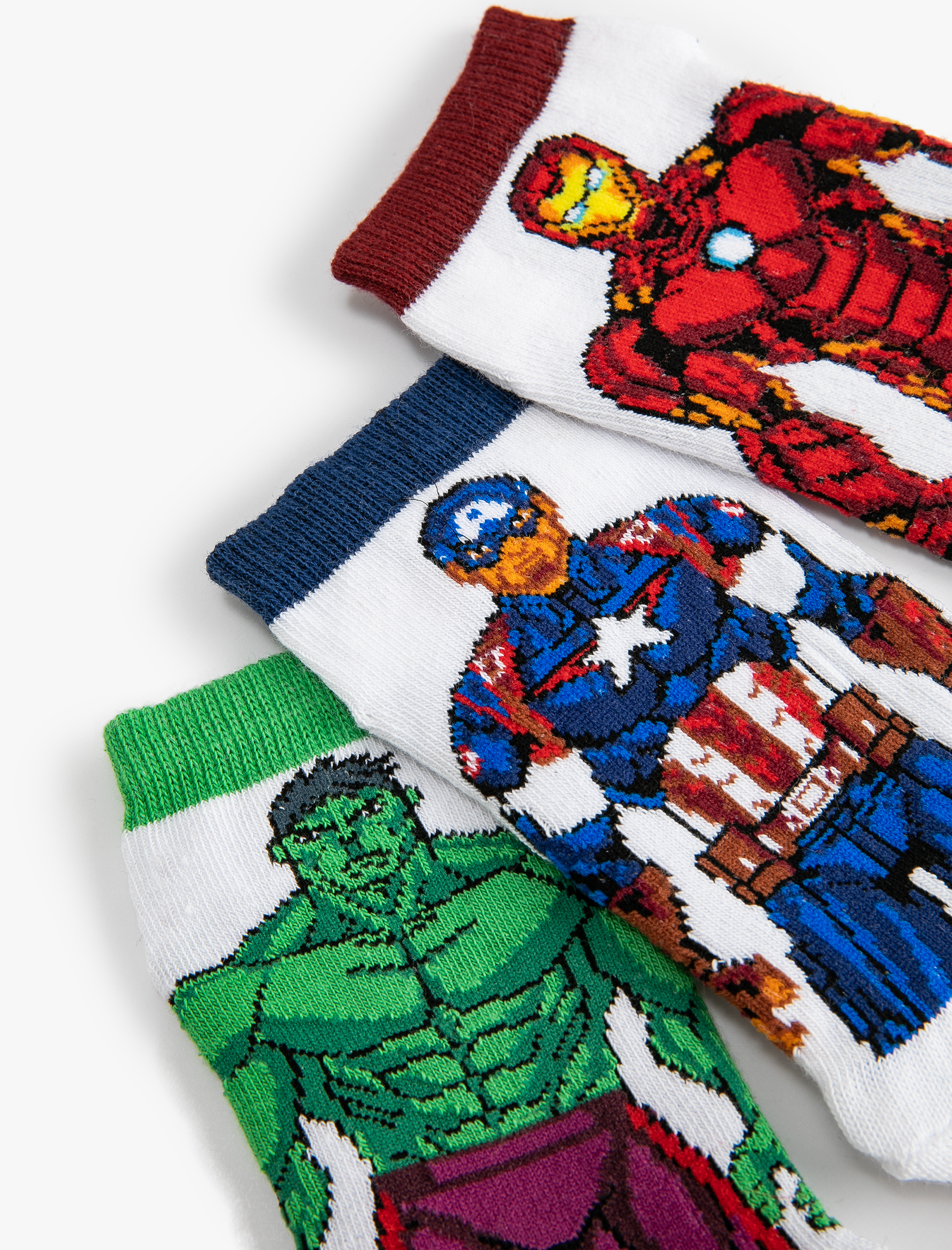 Erkek Çocuk 3’lü Hulk ve Iron Man Baskılı Çorap Seti Lisanslı