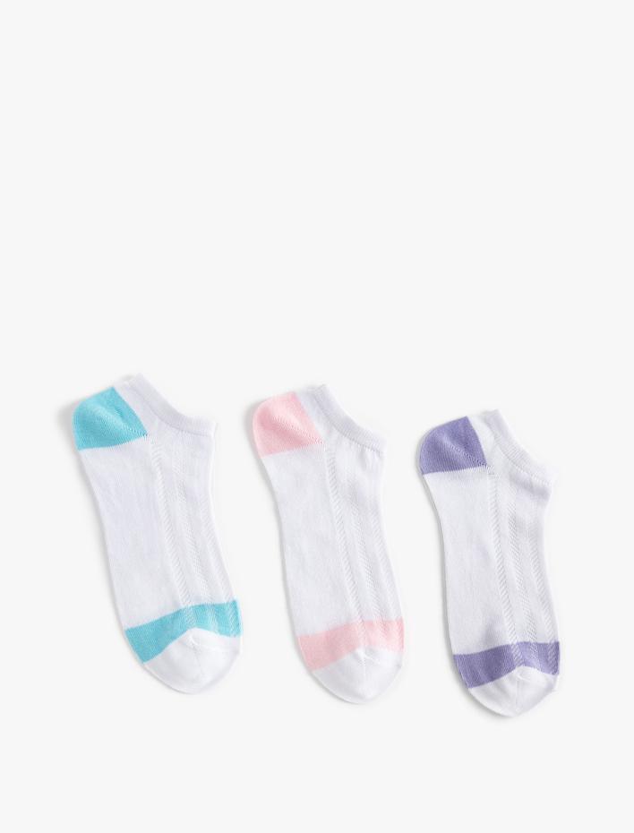 Kadın 3'lü Patik Çorap Seti Dokulu Örgü Detaylı