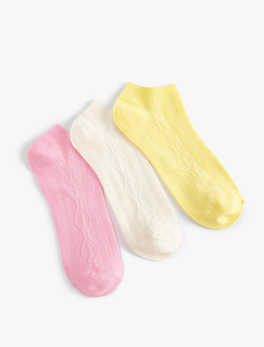  Kadın Basic 3'lü Patik Çorap Seti Dokulu