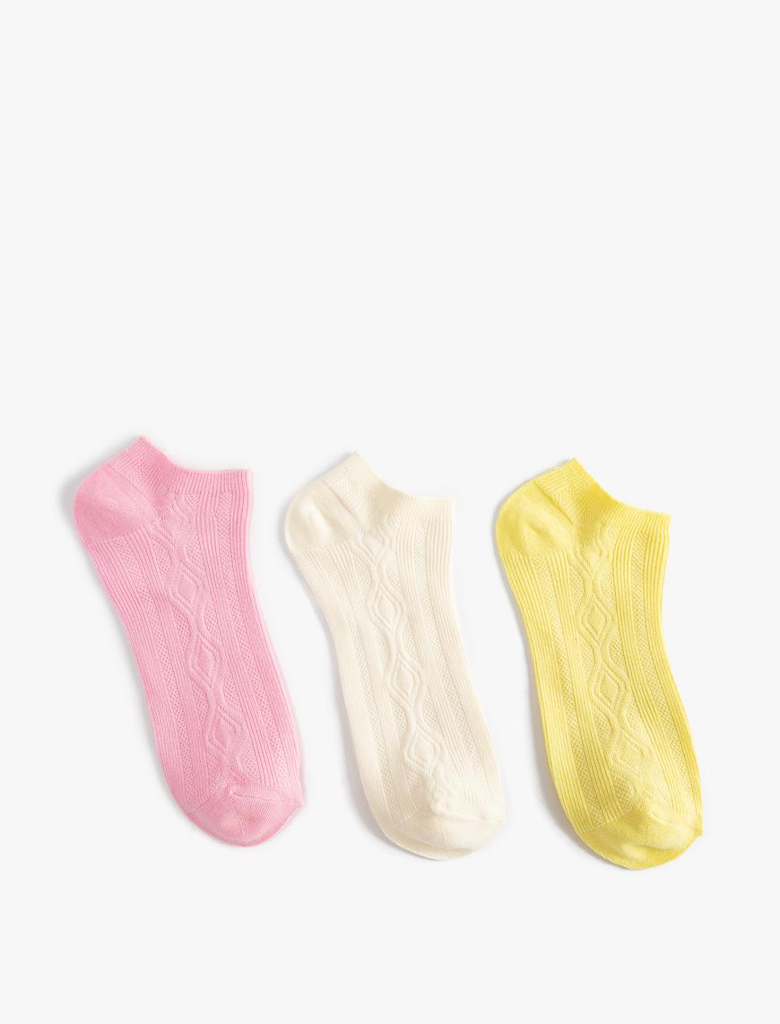  Kadın Basic 3'lü Patik Çorap Seti Dokulu