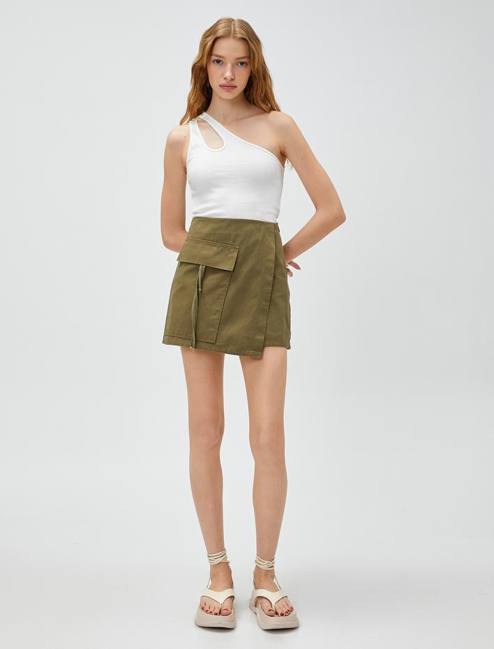  Crop Fitilli Atlet Tek Omuz Pencere Detaylı