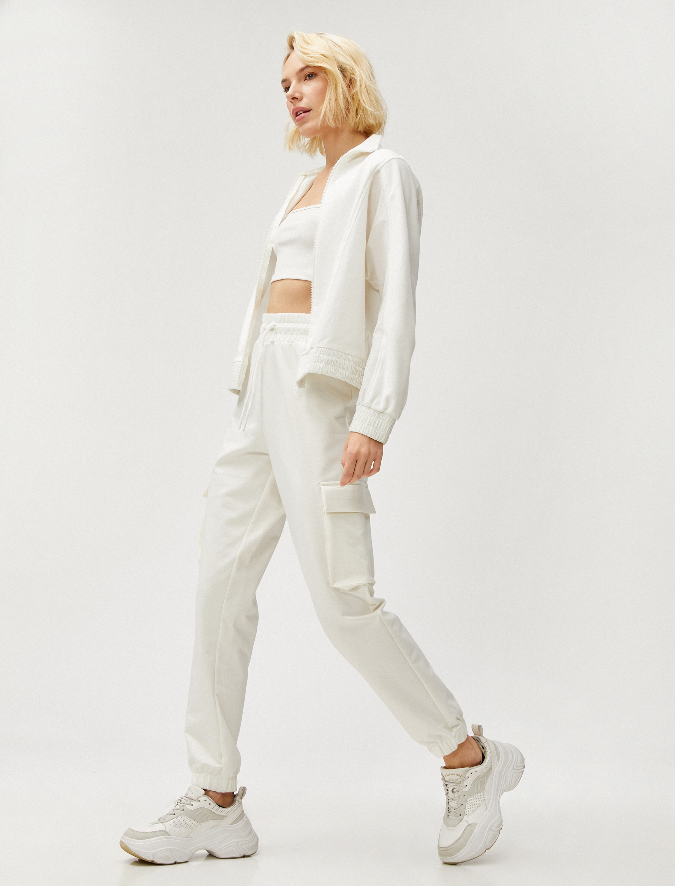   Fermuarlı Sweatshirt Beli Garni Detaylı