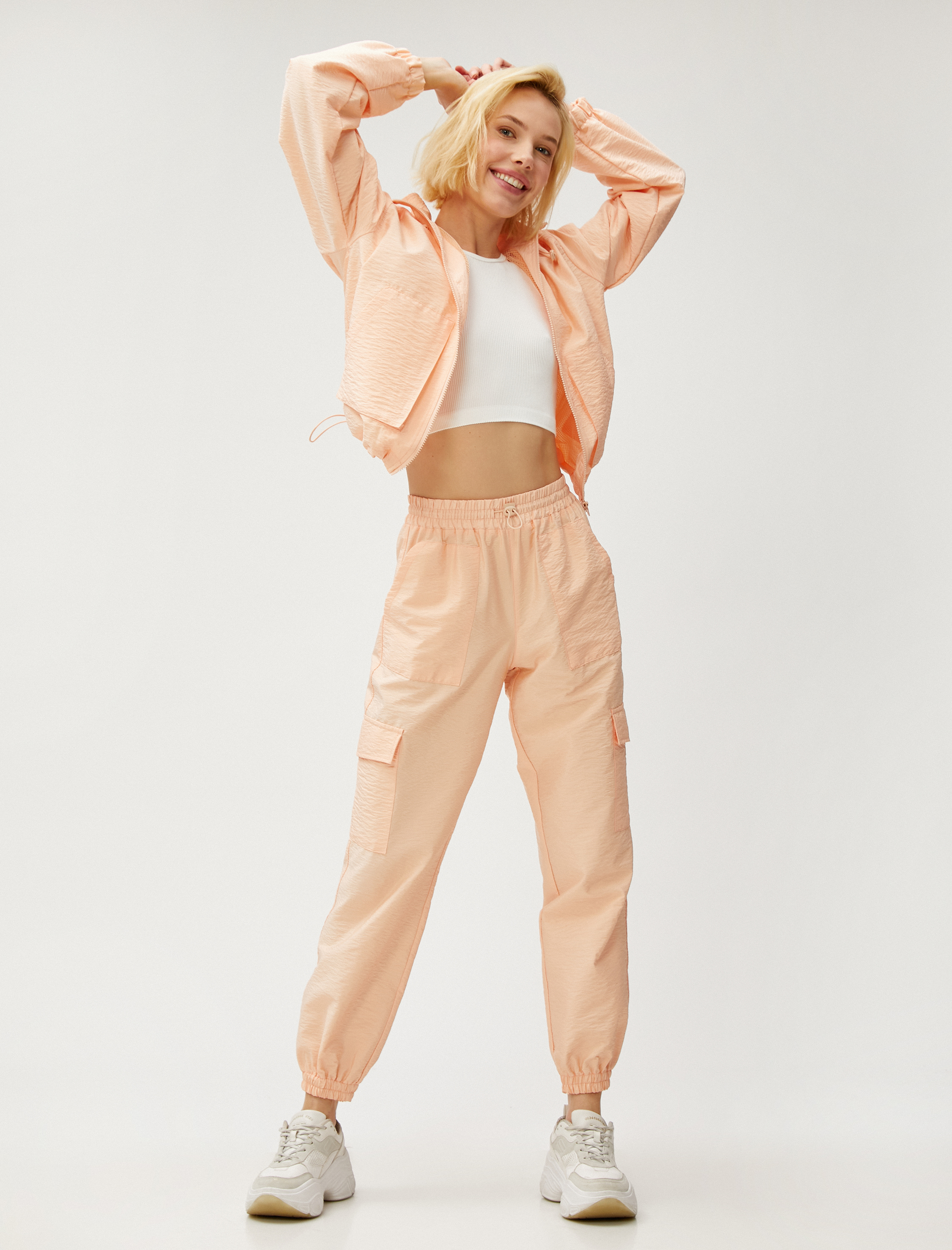   Oversize Crop Ceket Kapüşonlu Cepli