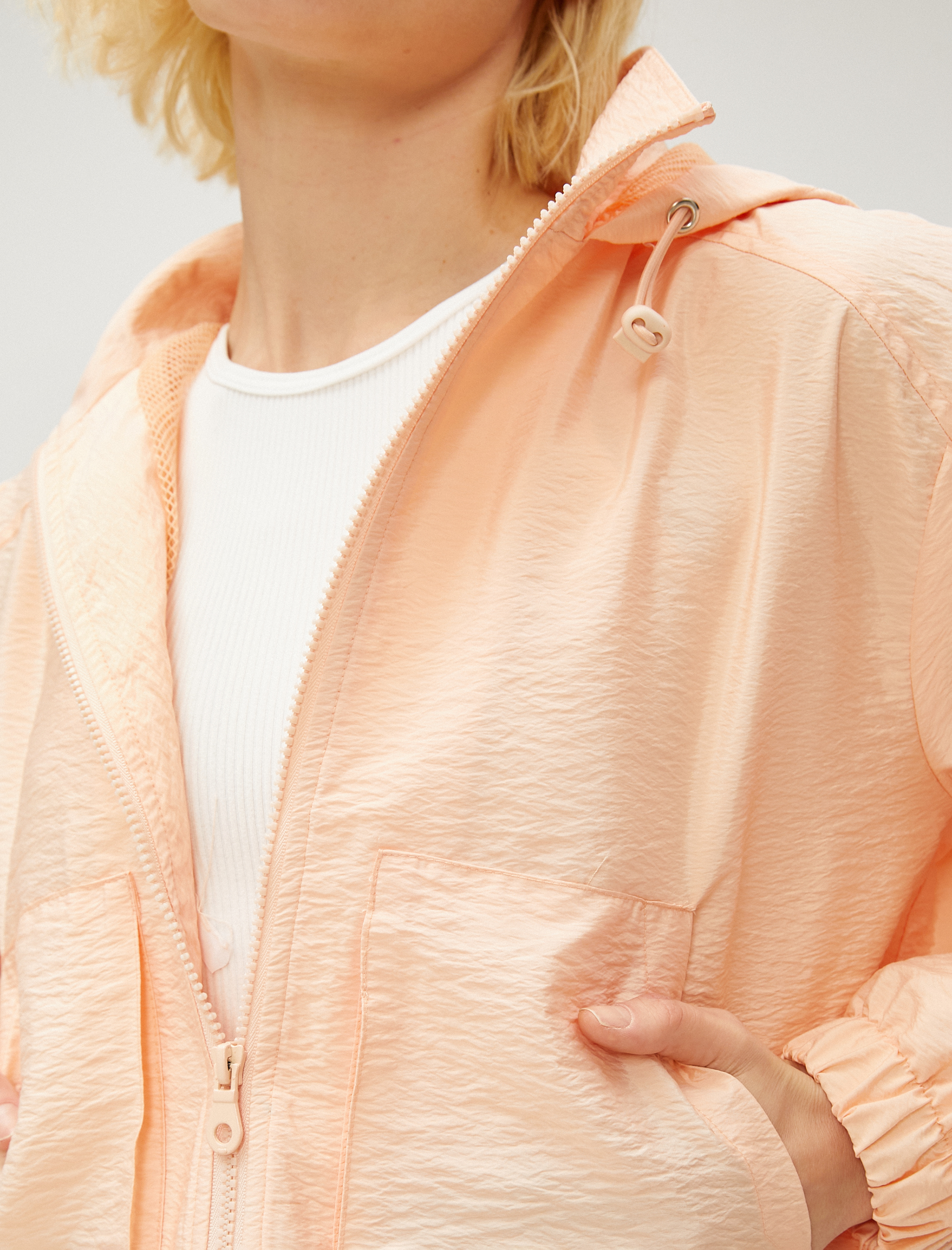   Oversize Crop Ceket Kapüşonlu Cepli