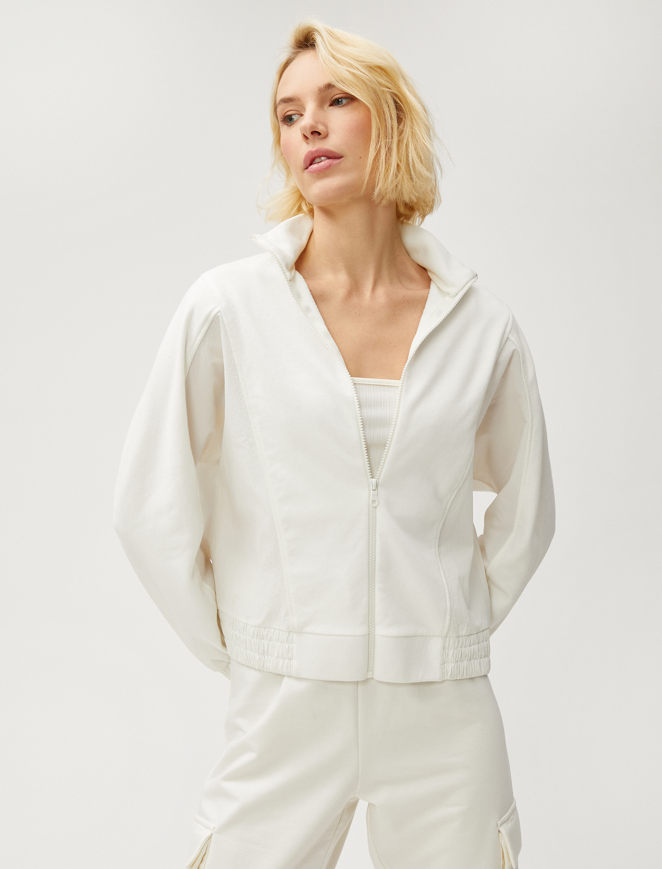   Fermuarlı Sweatshirt Beli Garni Detaylı