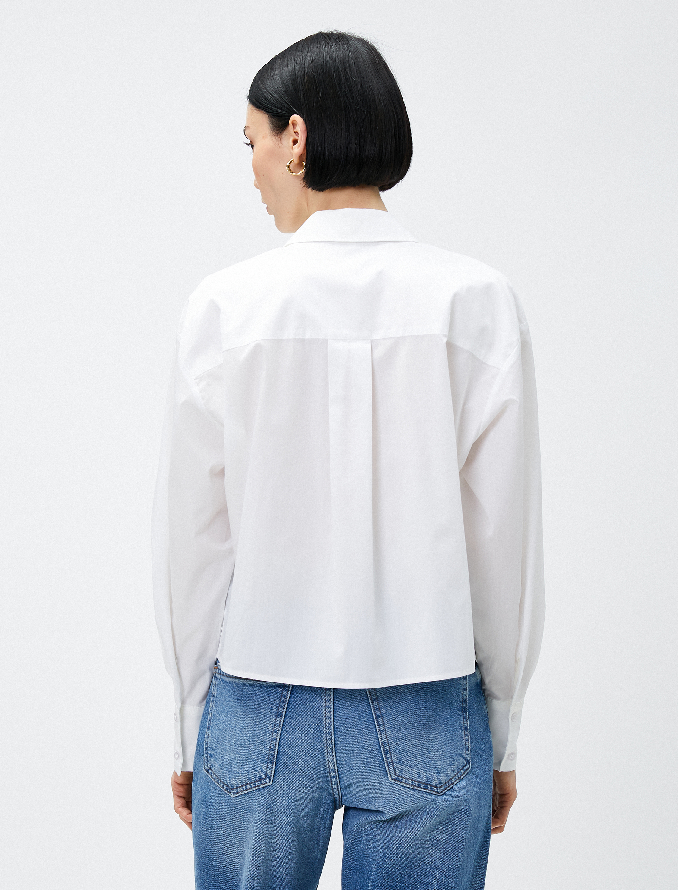   Crop Gömlek Zımba Detaylı Cepli Pamuklu