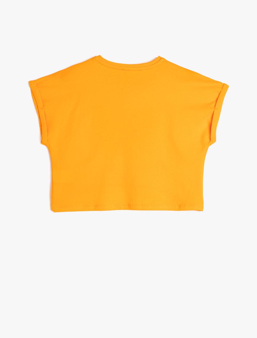  Kız Çocuk Crop Tişört Oversize Kısa Kollu Pul Payet İşlemeli Pamuklu