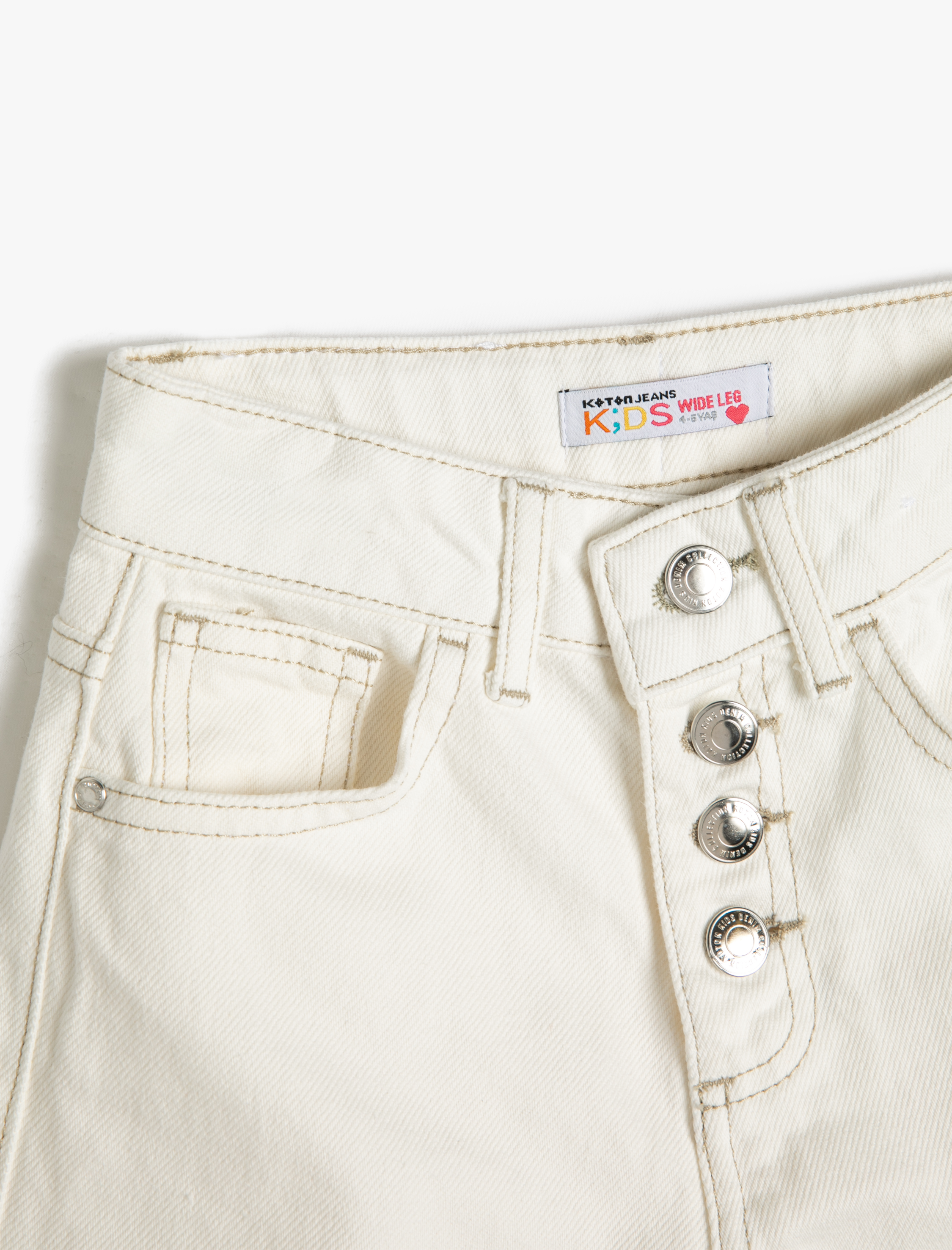  Kız Çocuk Kot Pantolon Düğme Kapamalı Cepli Pamuklu - Wide Leg Jean  Beli Ayarlanabilir Lastikli