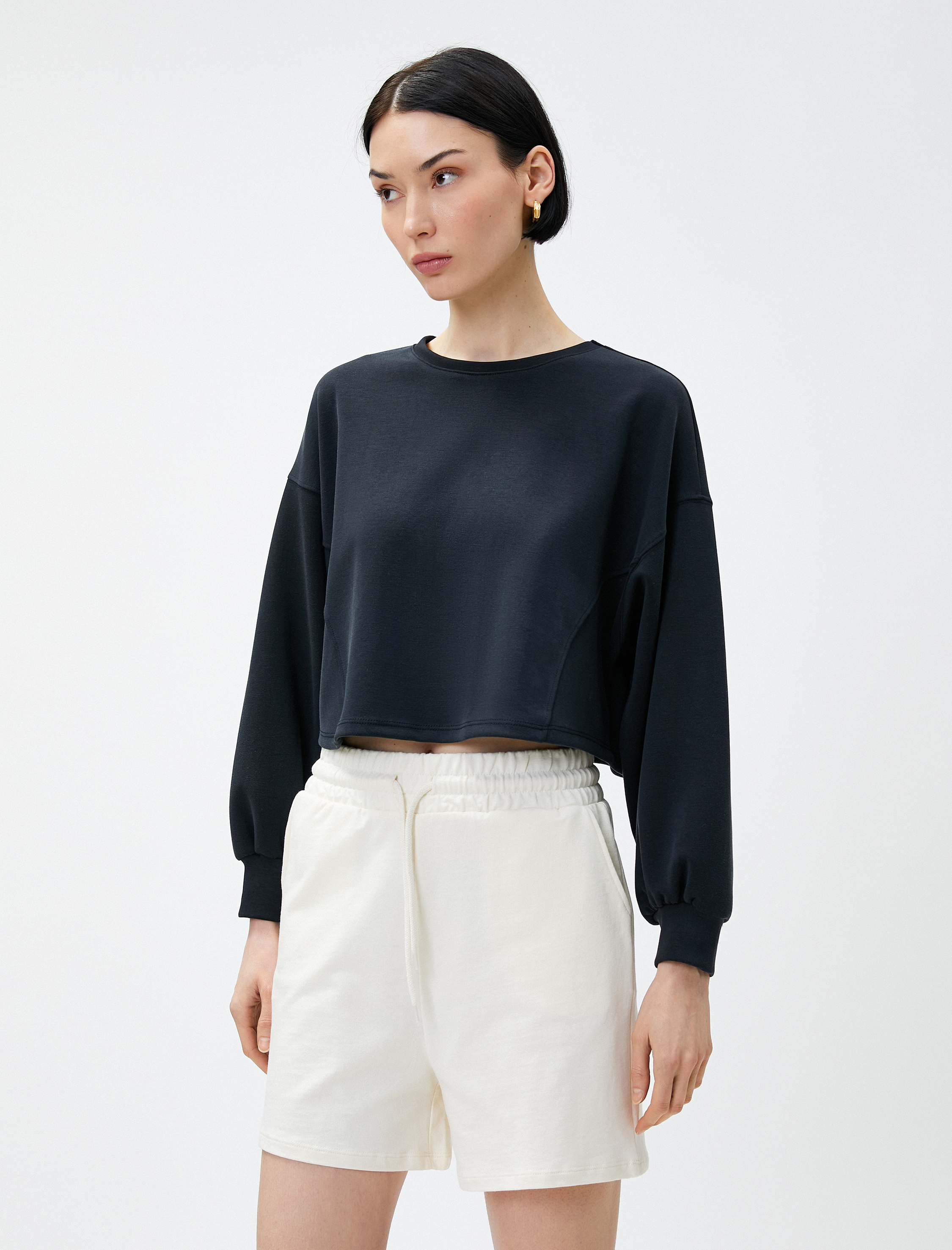   Crop Sweatshirt Modal Karışımlı