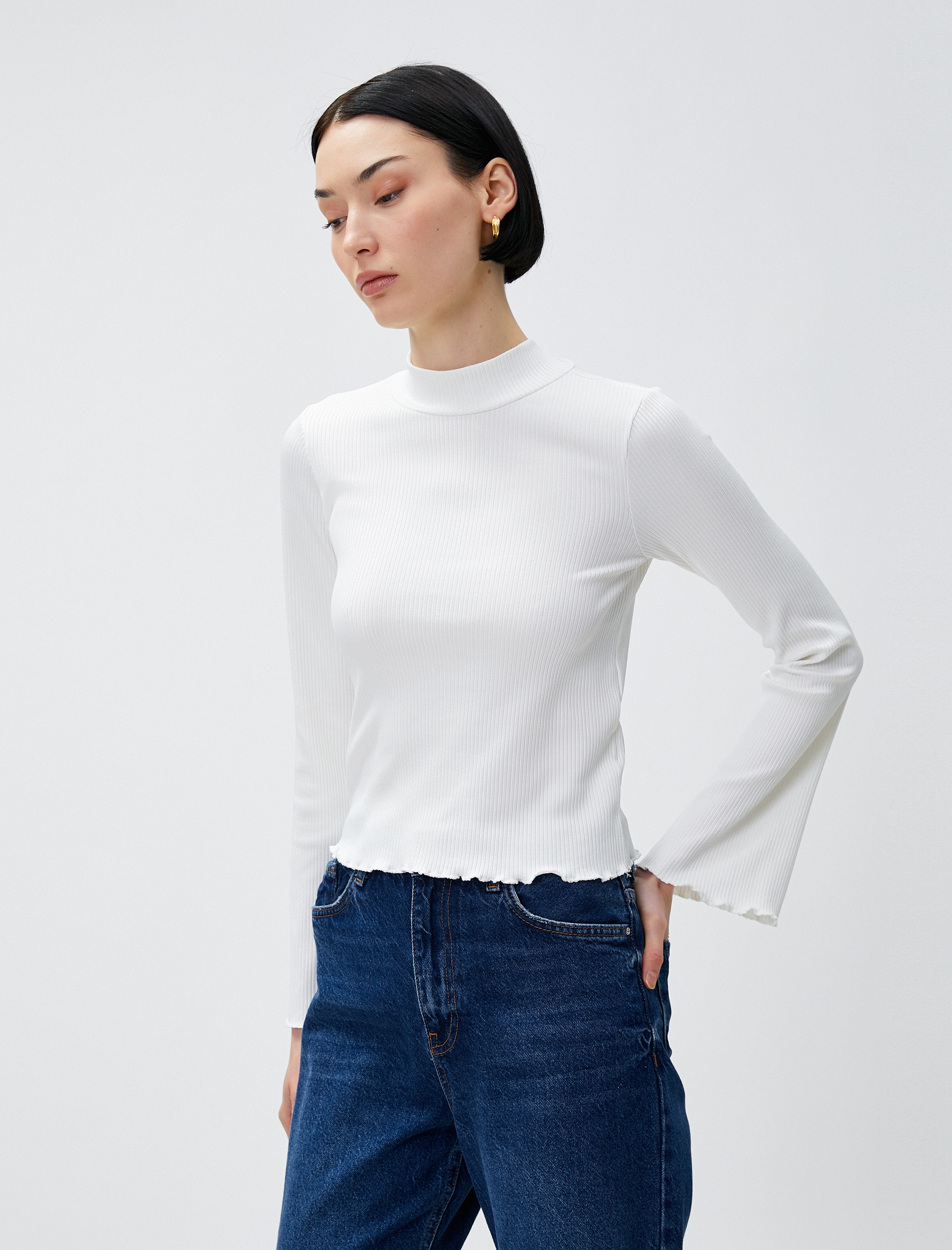   Boğazlı Yaka Ribanalı Kazak Slim Fit