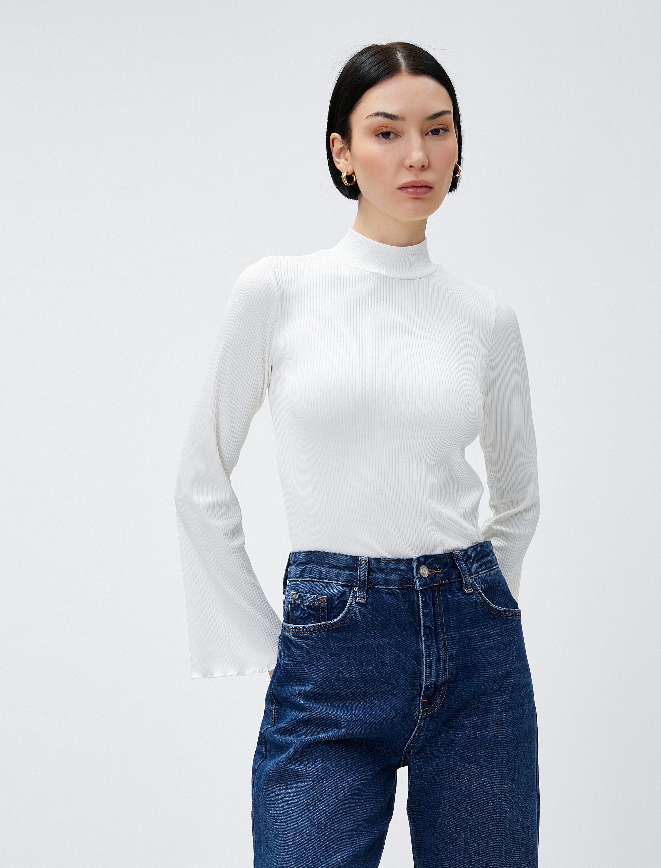   Boğazlı Yaka Ribanalı Kazak Slim Fit