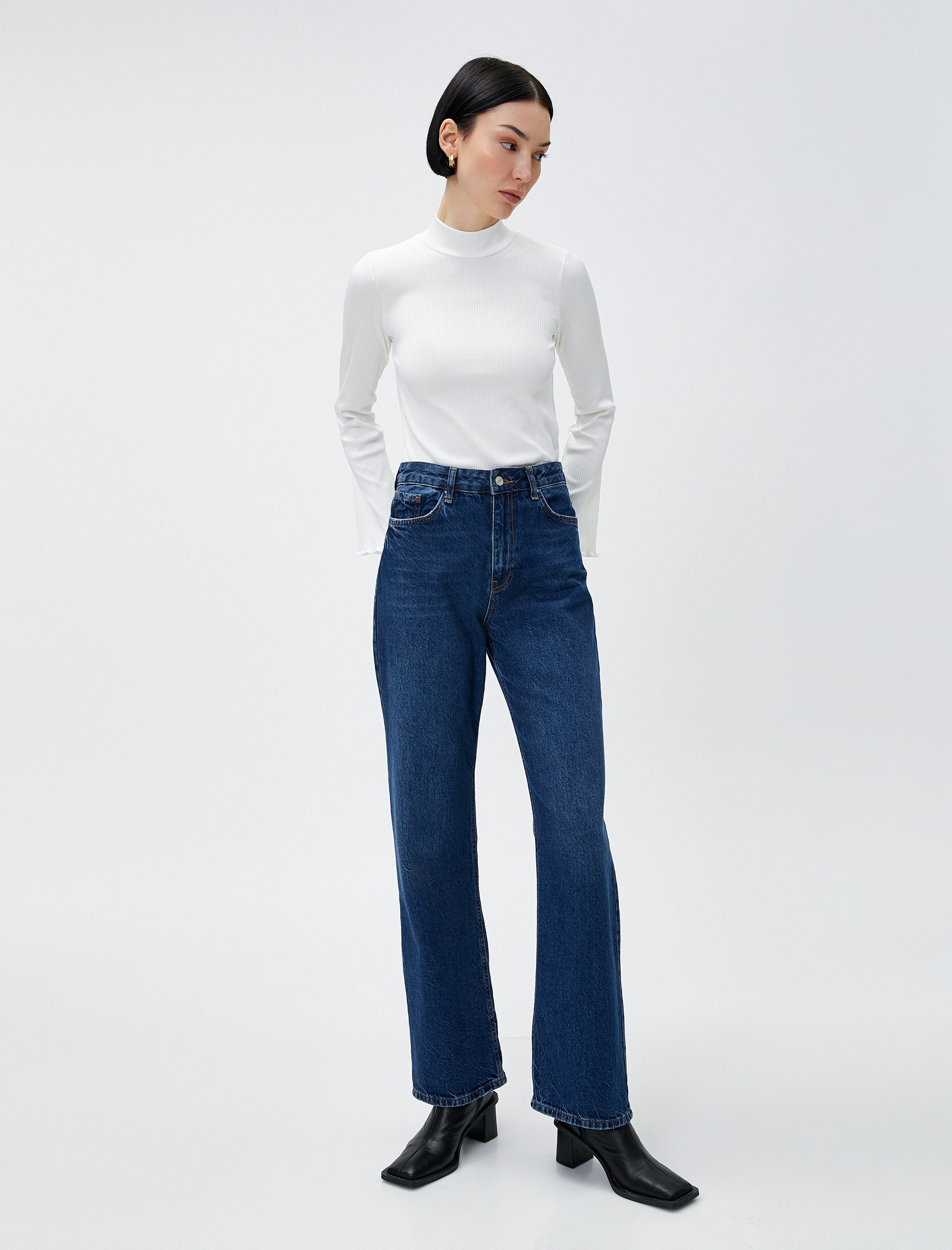   Boğazlı Yaka Ribanalı Kazak Slim Fit