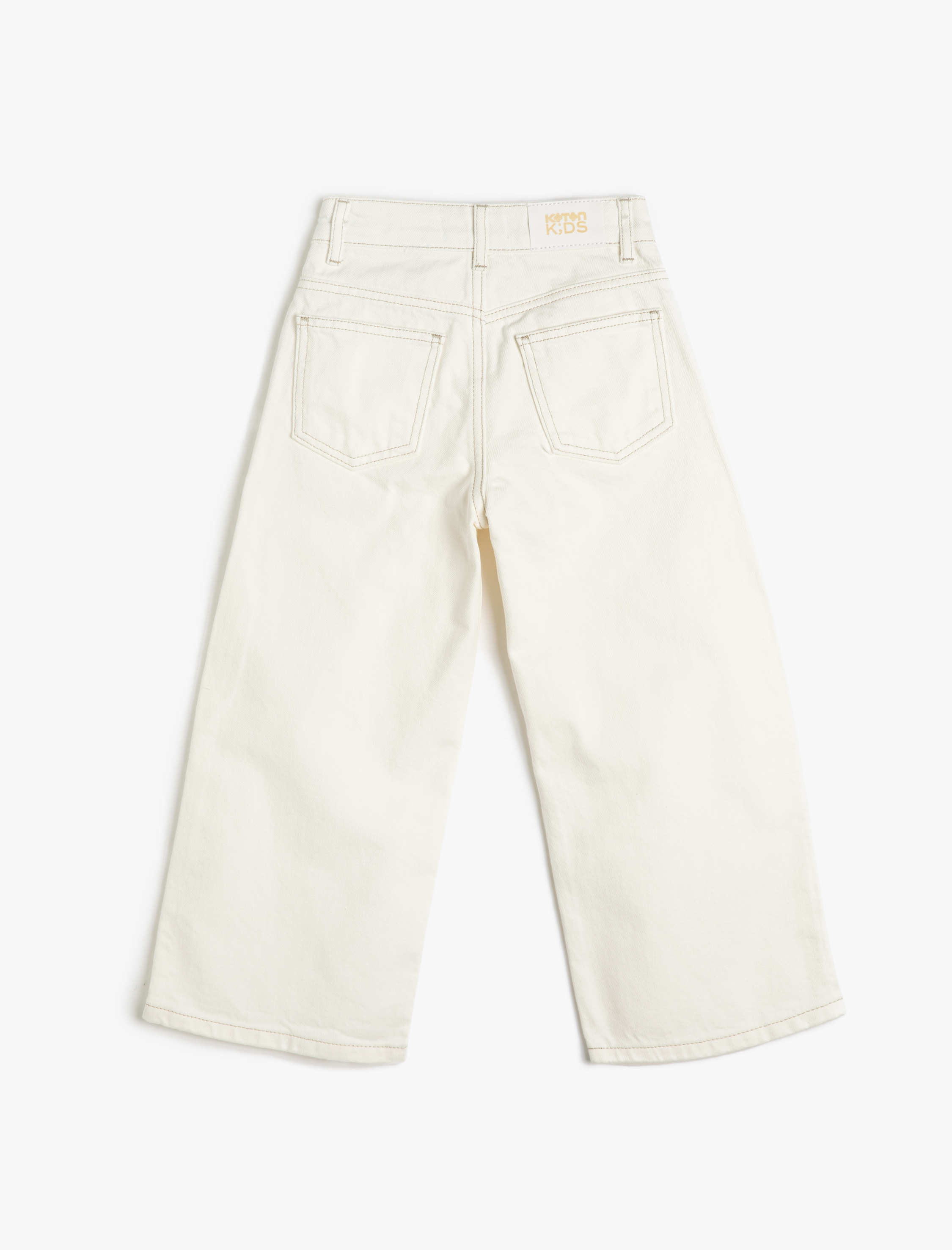  Kız Çocuk Kot Pantolon Düğme Kapamalı Cepli Pamuklu - Wide Leg Jean  Beli Ayarlanabilir Lastikli