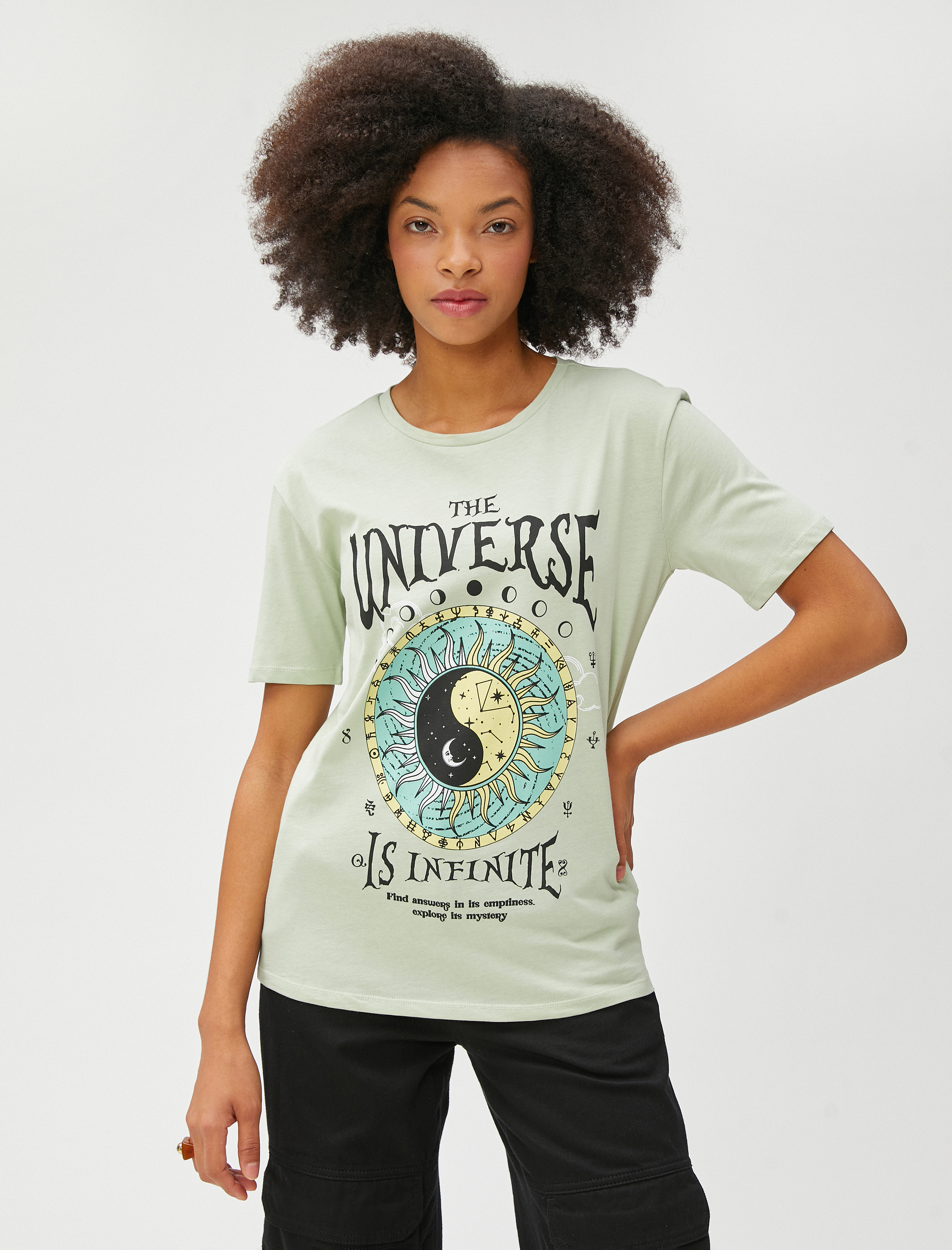   Baskılı Tişört Kısa Kollu Bisiklet Yaka Pamuklu