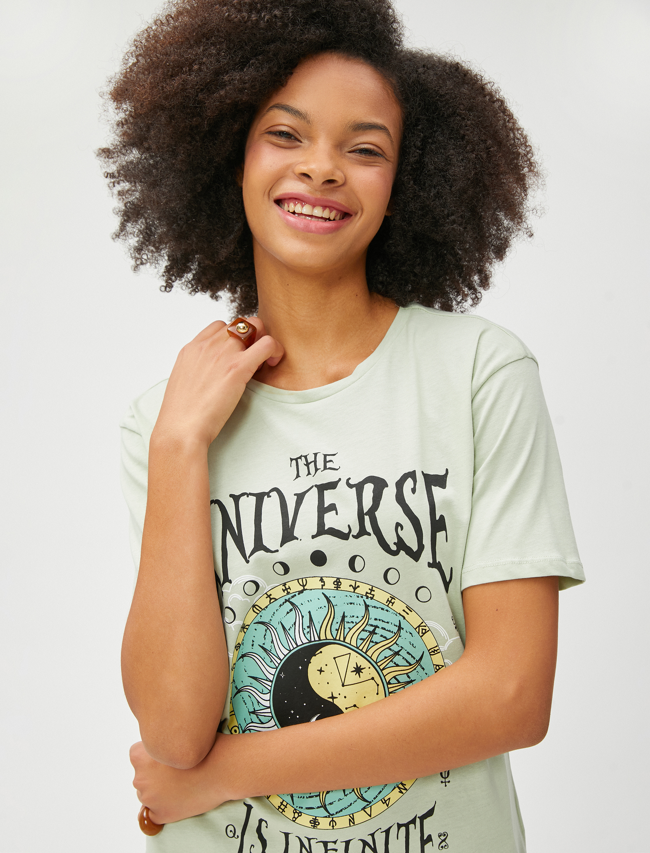   Baskılı Tişört Kısa Kollu Bisiklet Yaka Pamuklu