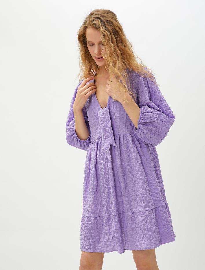  Gipeli Mini Elbise Fiyonk Detaylı