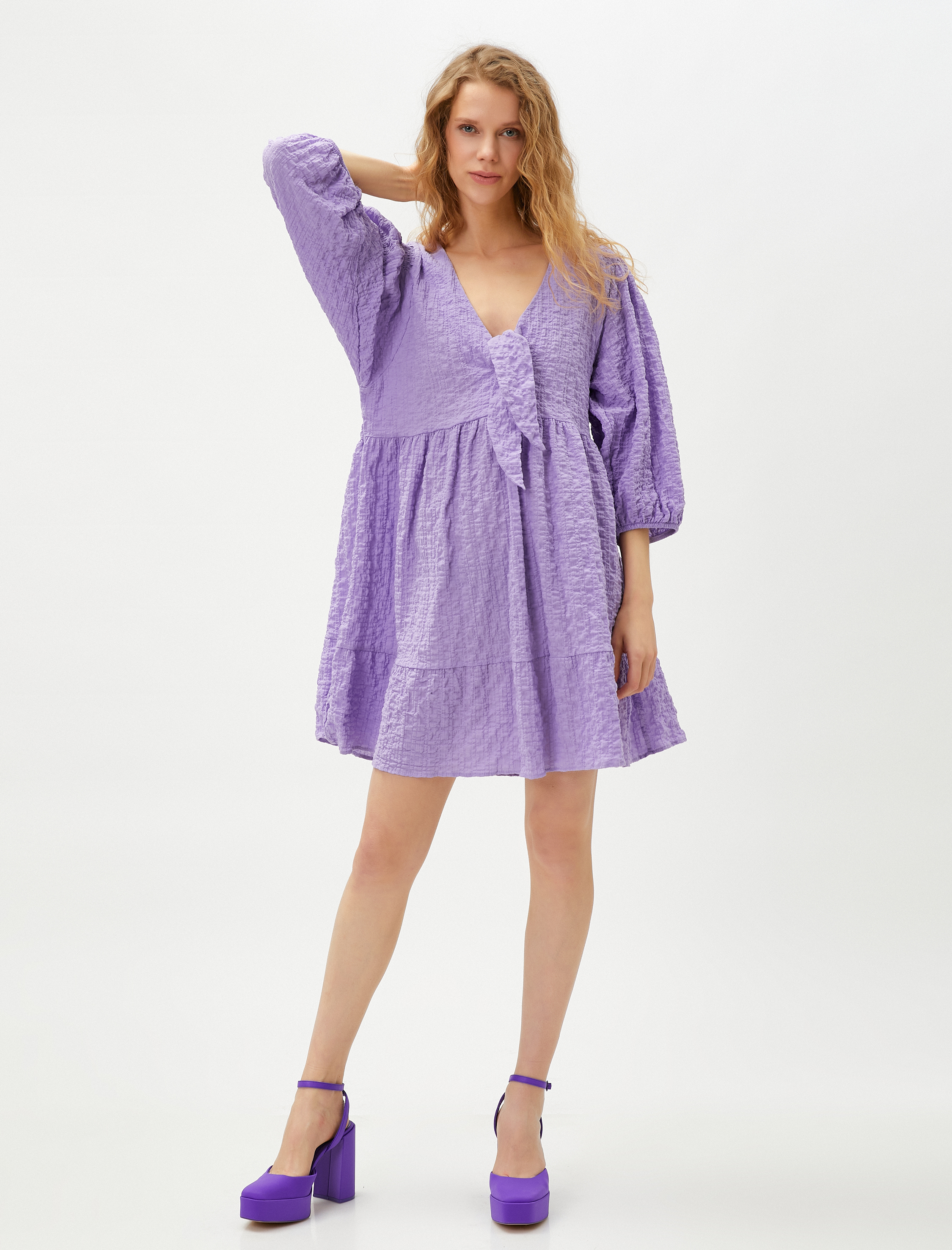   Gipeli Mini Elbise Fiyonk Detaylı