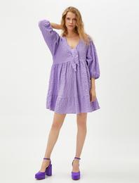 Gipeli Mini Elbise Fiyonk Detaylı