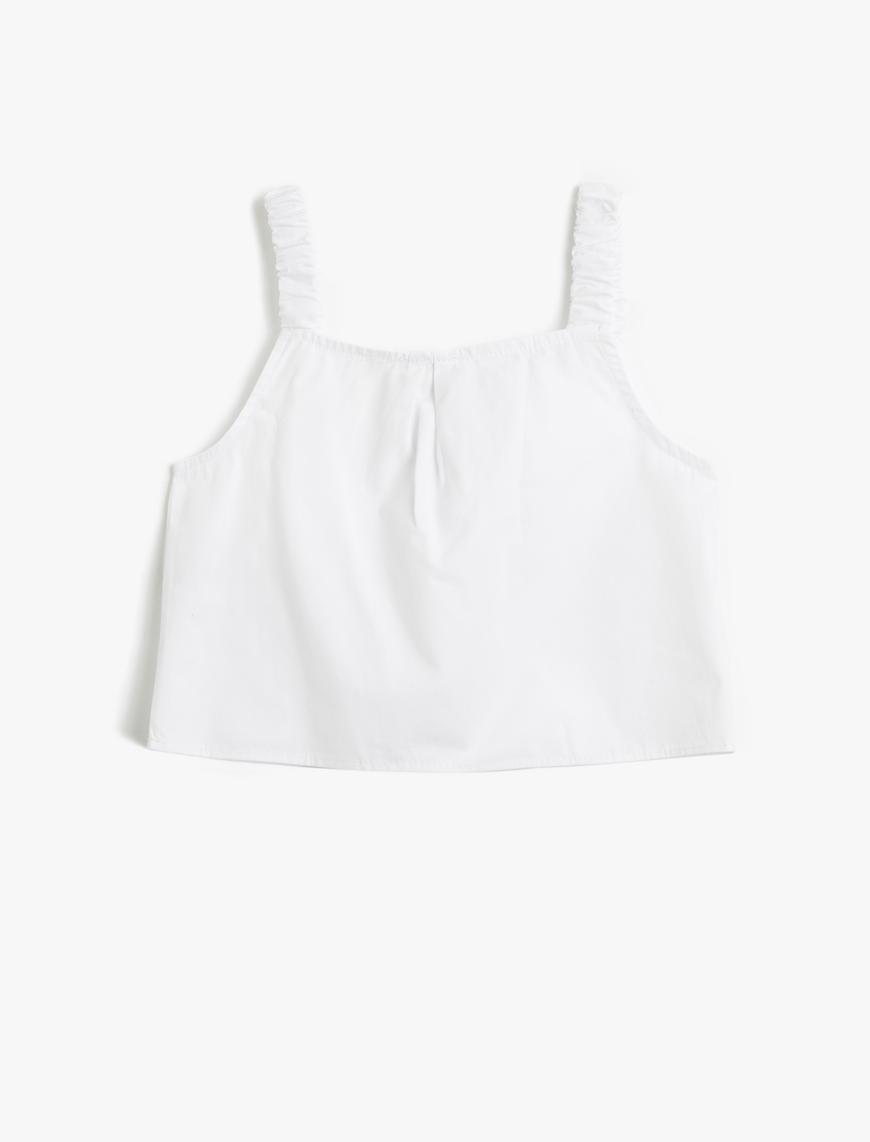  Kız Çocuk Crop Bluz Askılı Fiyonk Detaylı Pamuklu