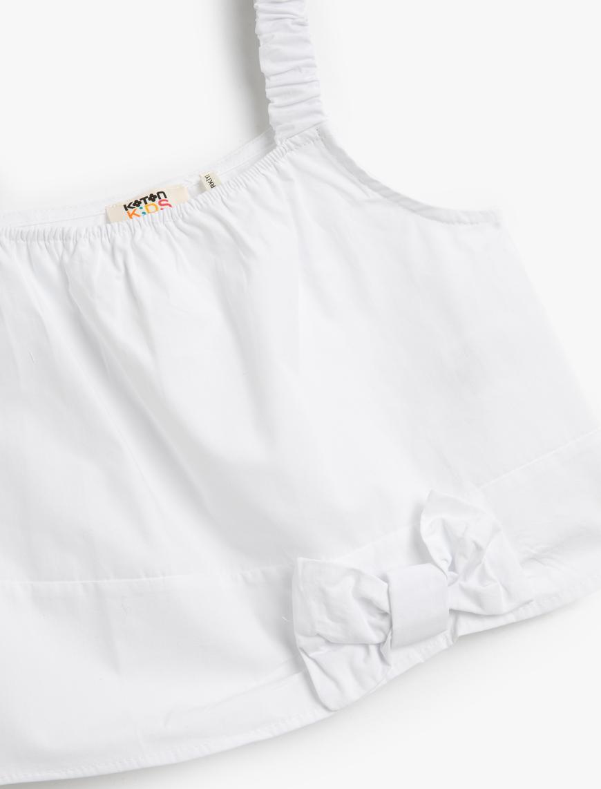  Kız Çocuk Crop Bluz Askılı Fiyonk Detaylı Pamuklu