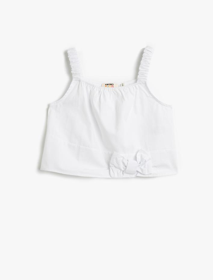 Kız Çocuk Crop Bluz Askılı Fiyonk Detaylı Pamuklu