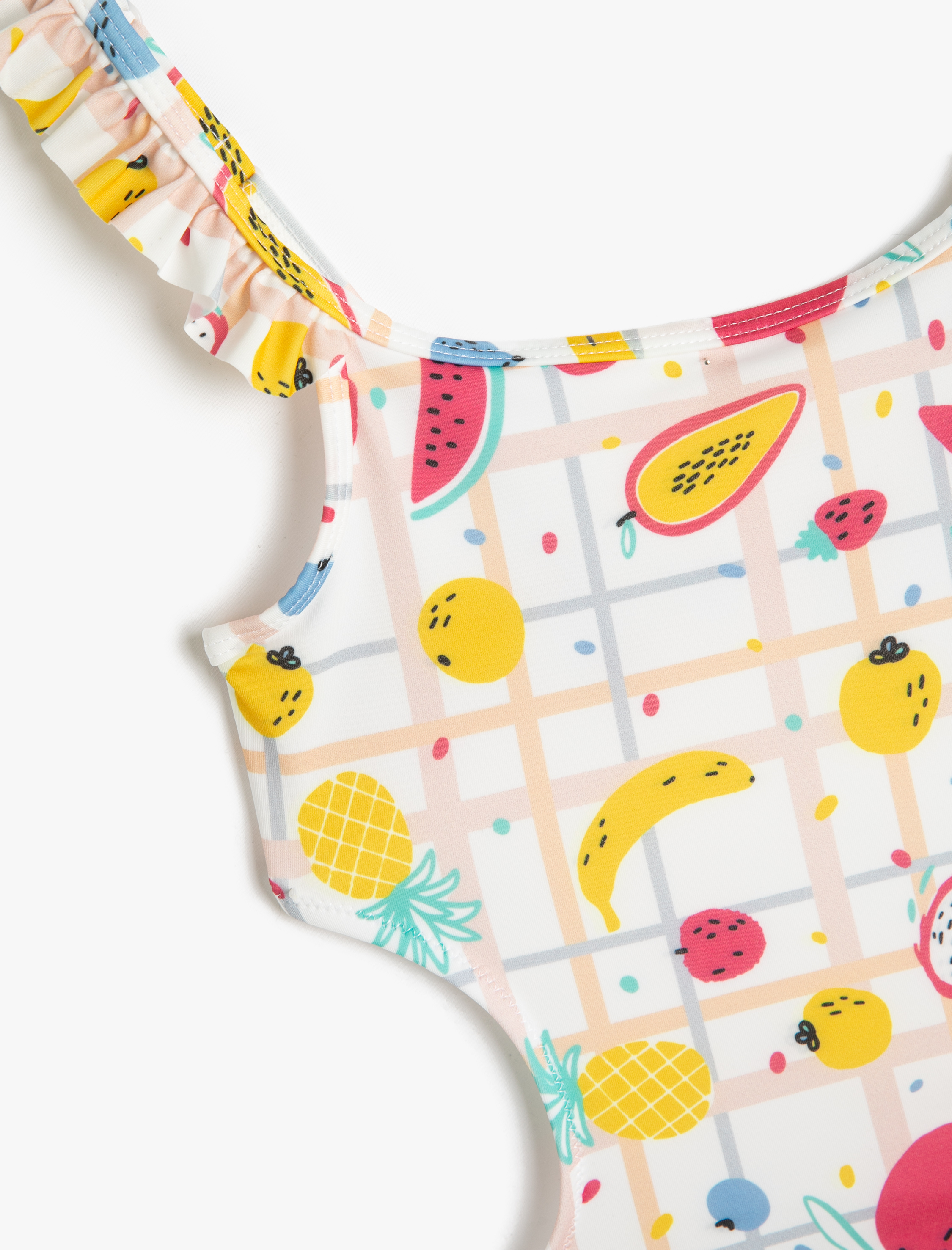  Kız Çocuk Mayo Baskılı Fırfır Detaylı Pencere Detaylı