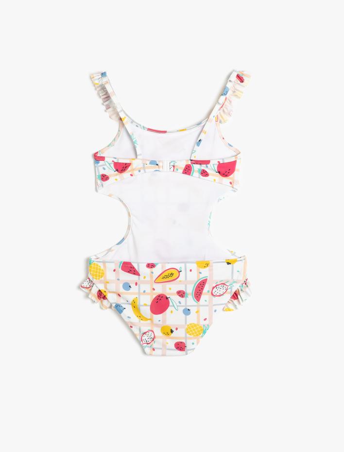 Kız Çocuk Mayo Baskılı Fırfır Detaylı Pencere Detaylı