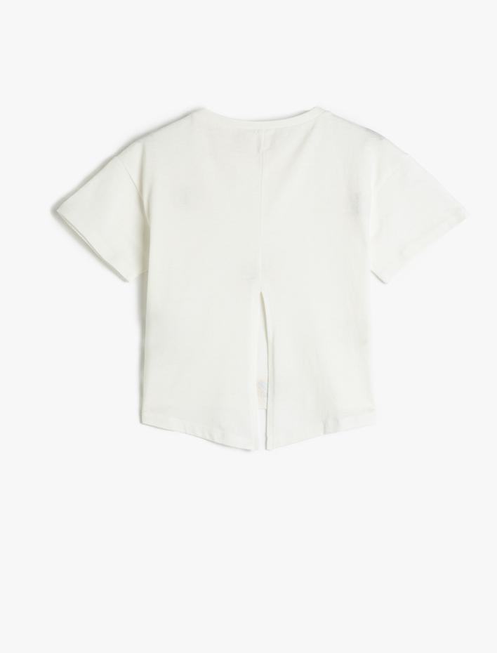 Kız Çocuk Tişört Kısa Kollu Bisiklet Yaka Kelebek Pul Payet İşlemeli Pamuklu