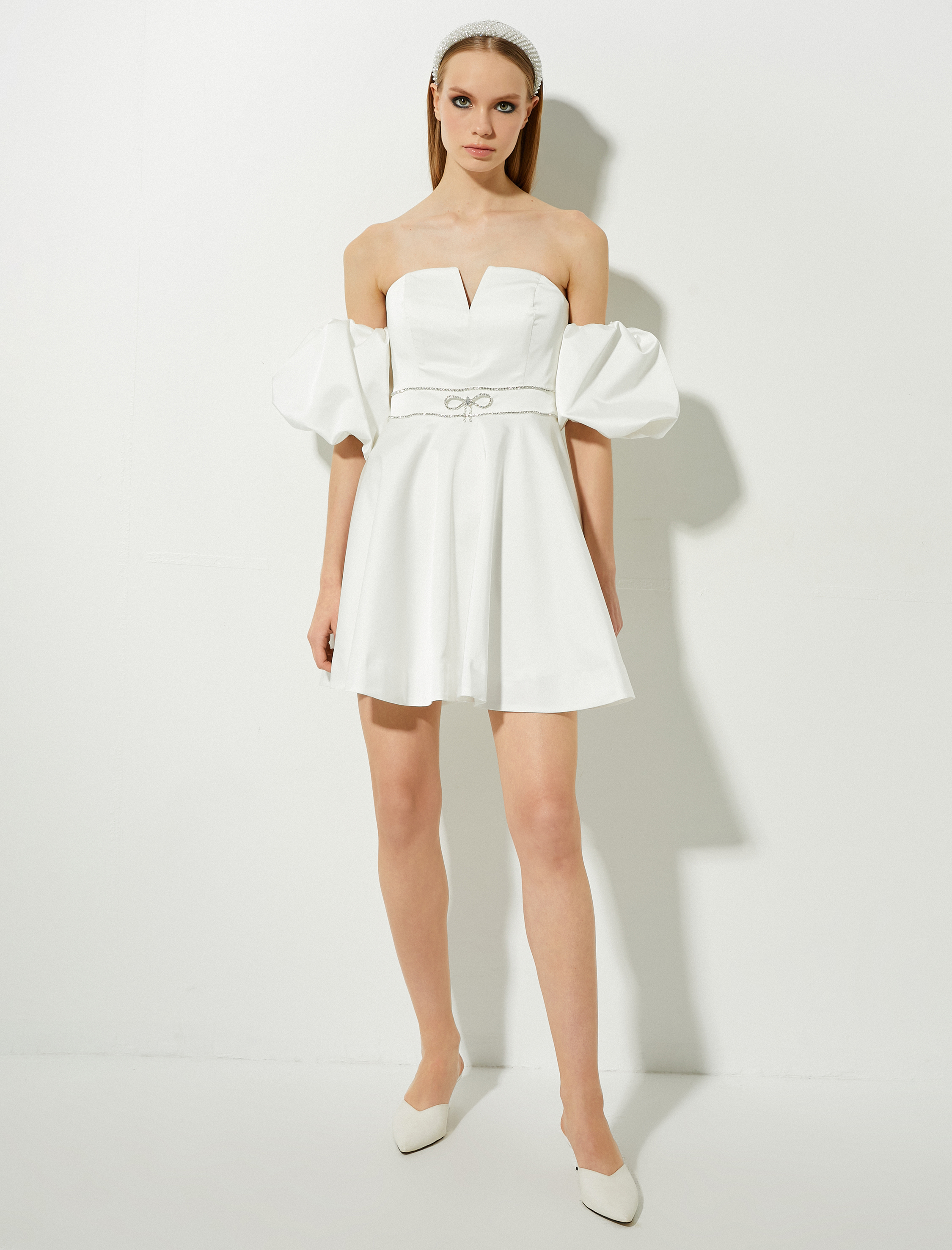 Koton Bridal Mini Abiye Elbise Omzu Açık Taş Detaylı. 3