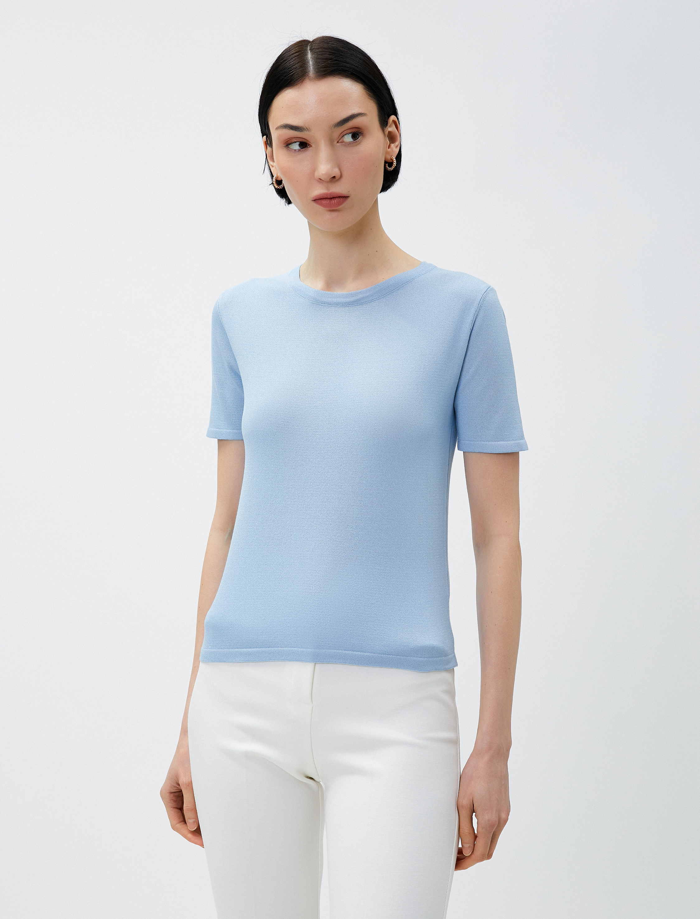   Kısa Kollu Triko Kazak Bisiklet Yaka