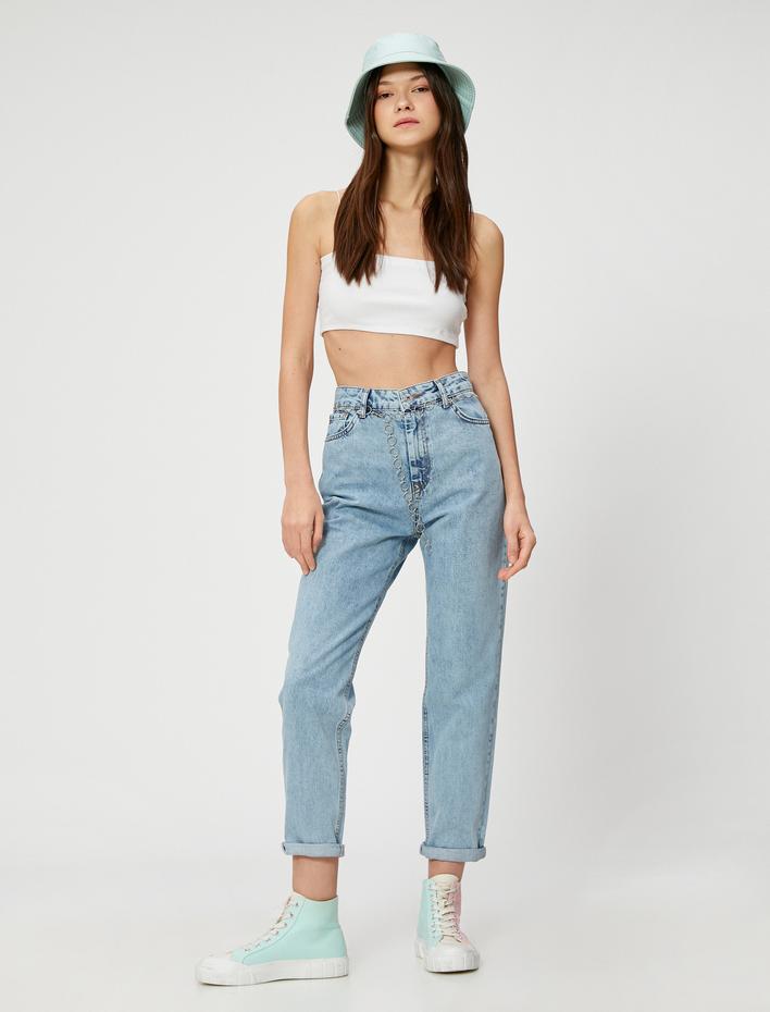  Yüksek Bel Kot Pantolon Hafif Dar Paça - Mom Jeans