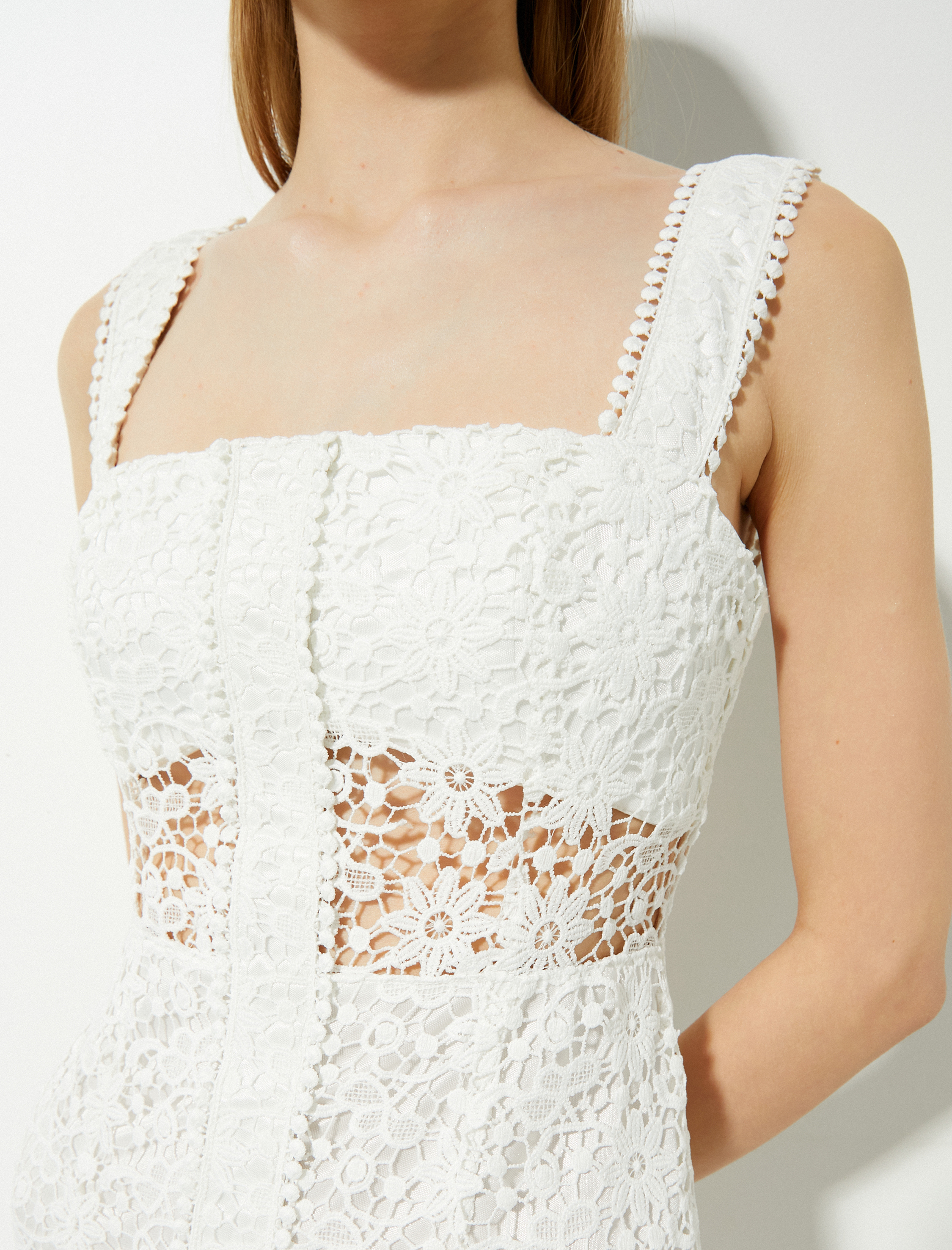 Koton Dantelli Bridal Elbise Askılı Kare Yaka Katlı. 5