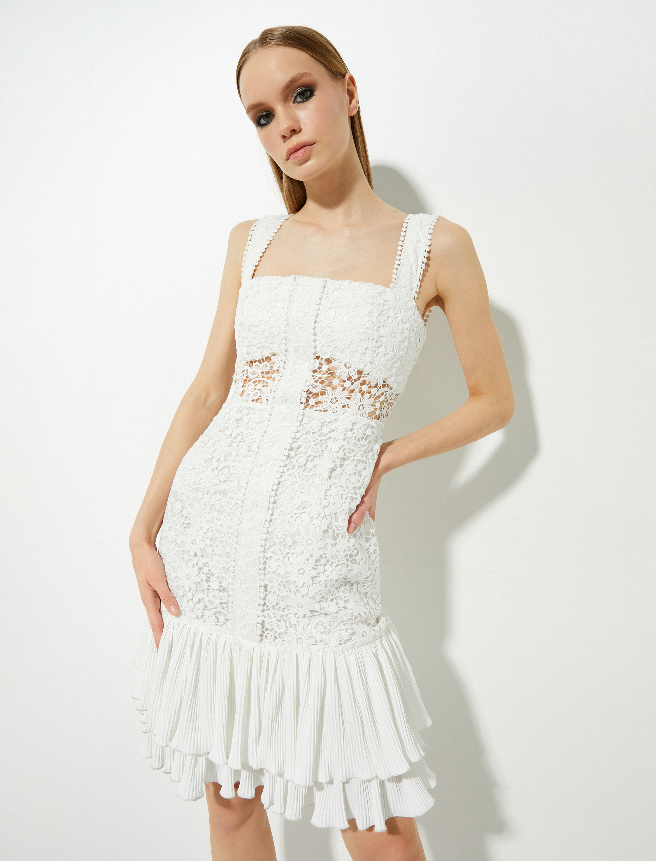 Koton Dantelli Bridal Elbise Askılı Kare Yaka Katlı. 2