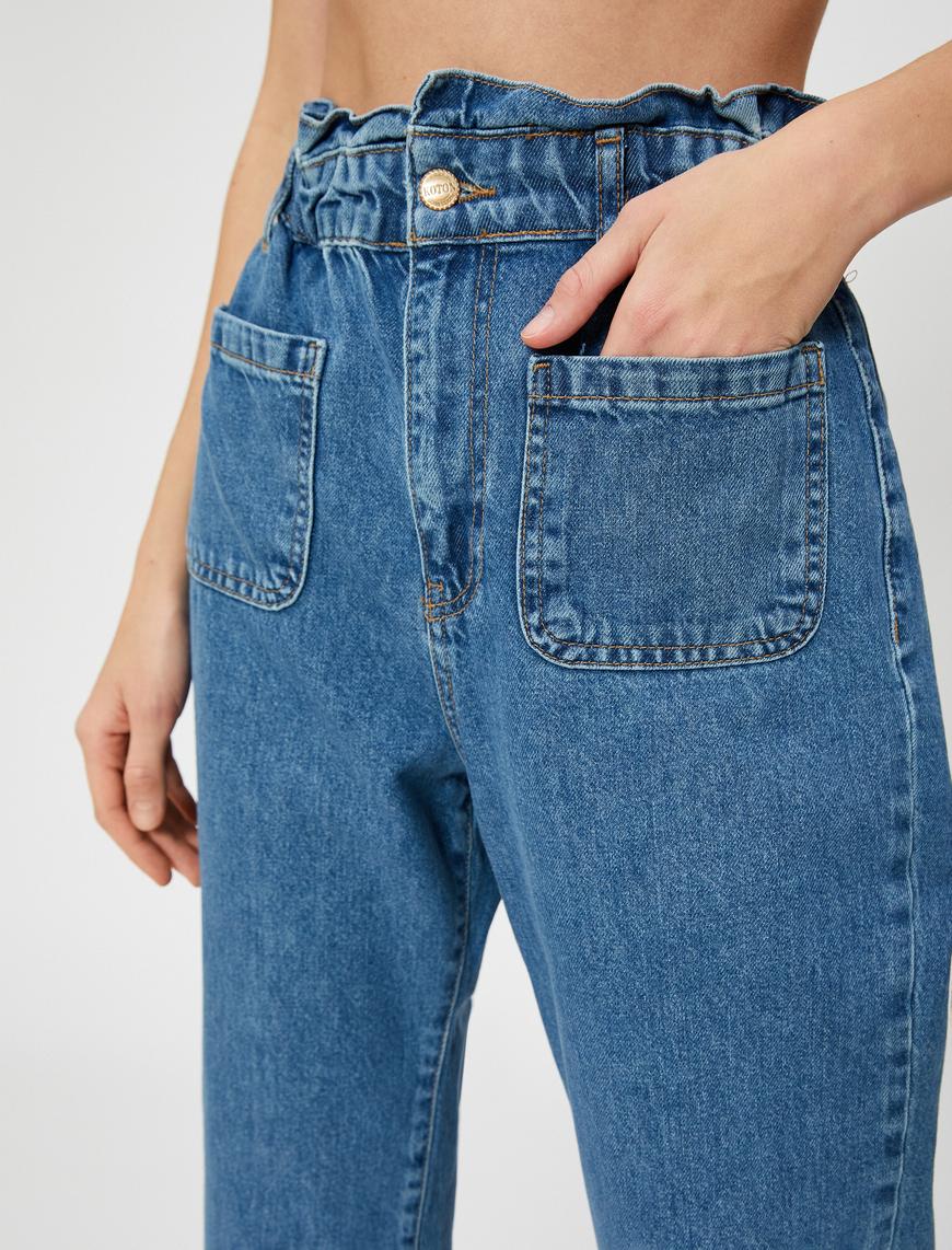   Beli Lastikli Kot Pantolon Yüksek Bel - Baggy Jeans