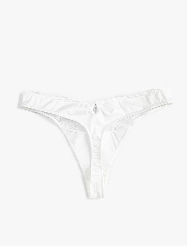  Bridal String Külot Saten Çiçekli Dantelli