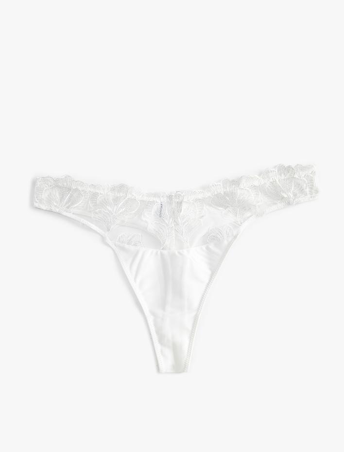  Bridal String Külot Saten Çiçekli Dantelli