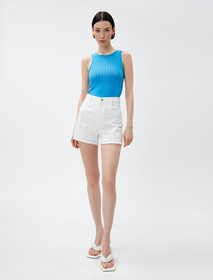  Crop Atlet Bisiklet Yaka Kolsuz